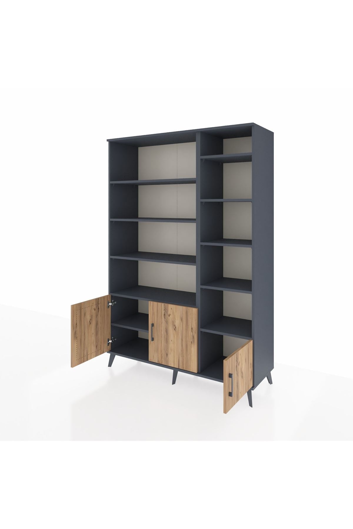 Hyperion Dolap 10 Raflı 3 Kapaklı 132x44x195 Antrasit-Çam/Antrasit