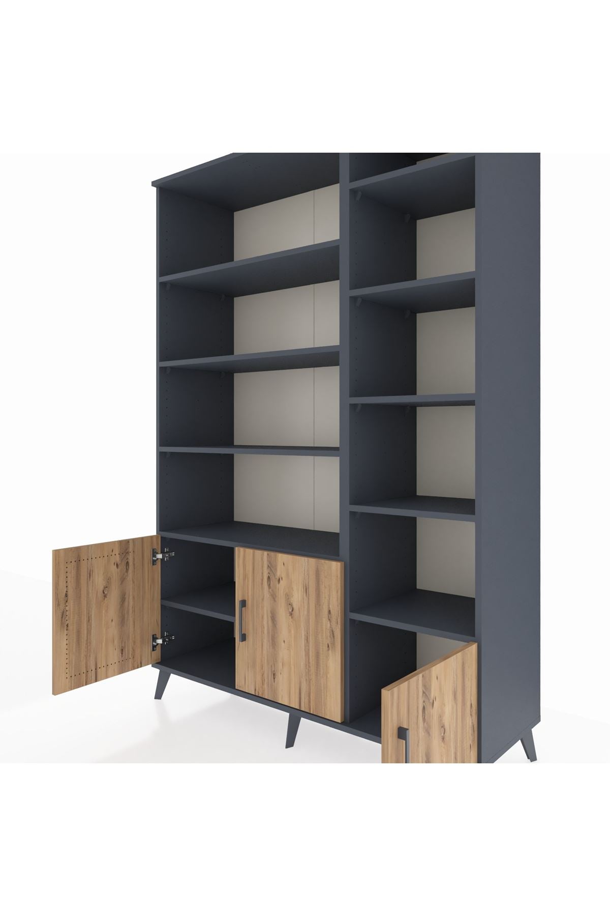 Hyperion Dolap 10 Raflı 3 Kapaklı 132x44x195 Antrasit-Çam/Antrasit