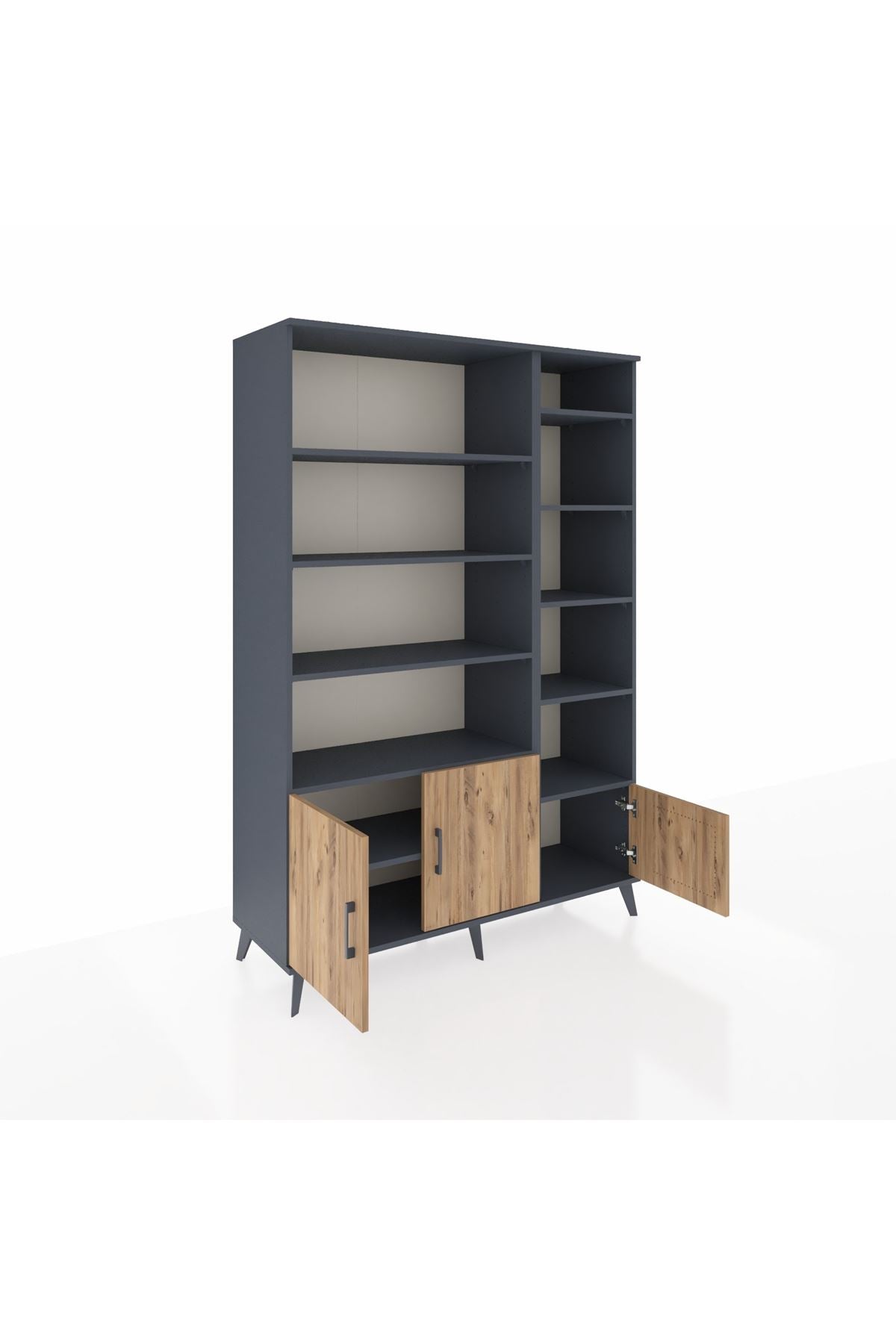 Hyperion Dolap 10 Raflı 3 Kapaklı 132x44x195 Antrasit-Çam/Antrasit