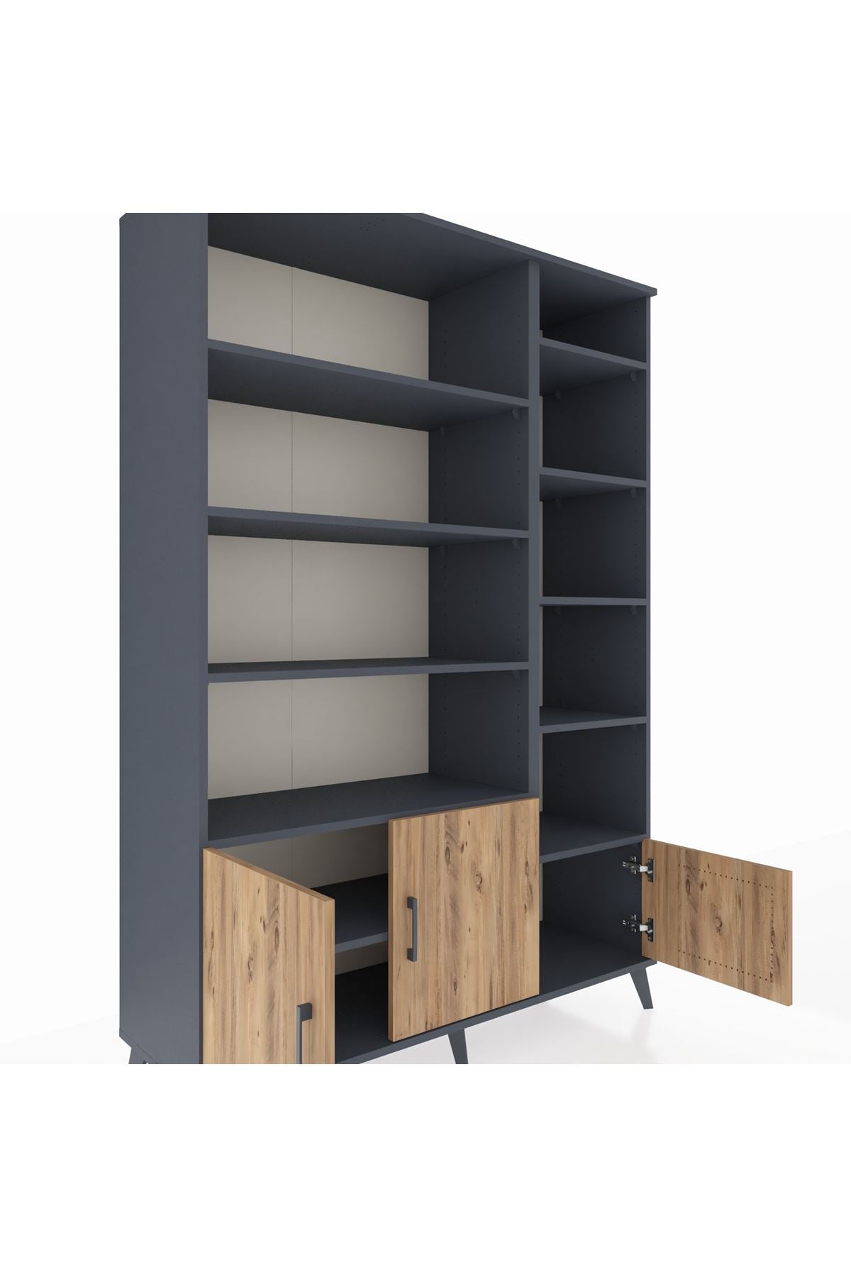 Hyperion Dolap 10 Raflı 3 Kapaklı 132x44x195 Antrasit-Çam/Antrasit