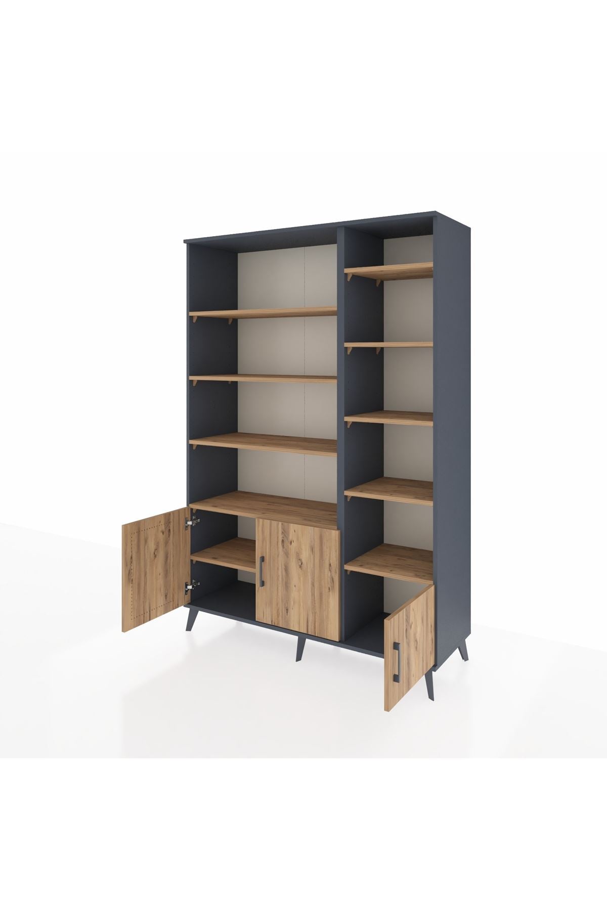 Hyperion Dolap 10 Raflı 3 Kapaklı 132x44x195 Antrasit-Çam/Çam