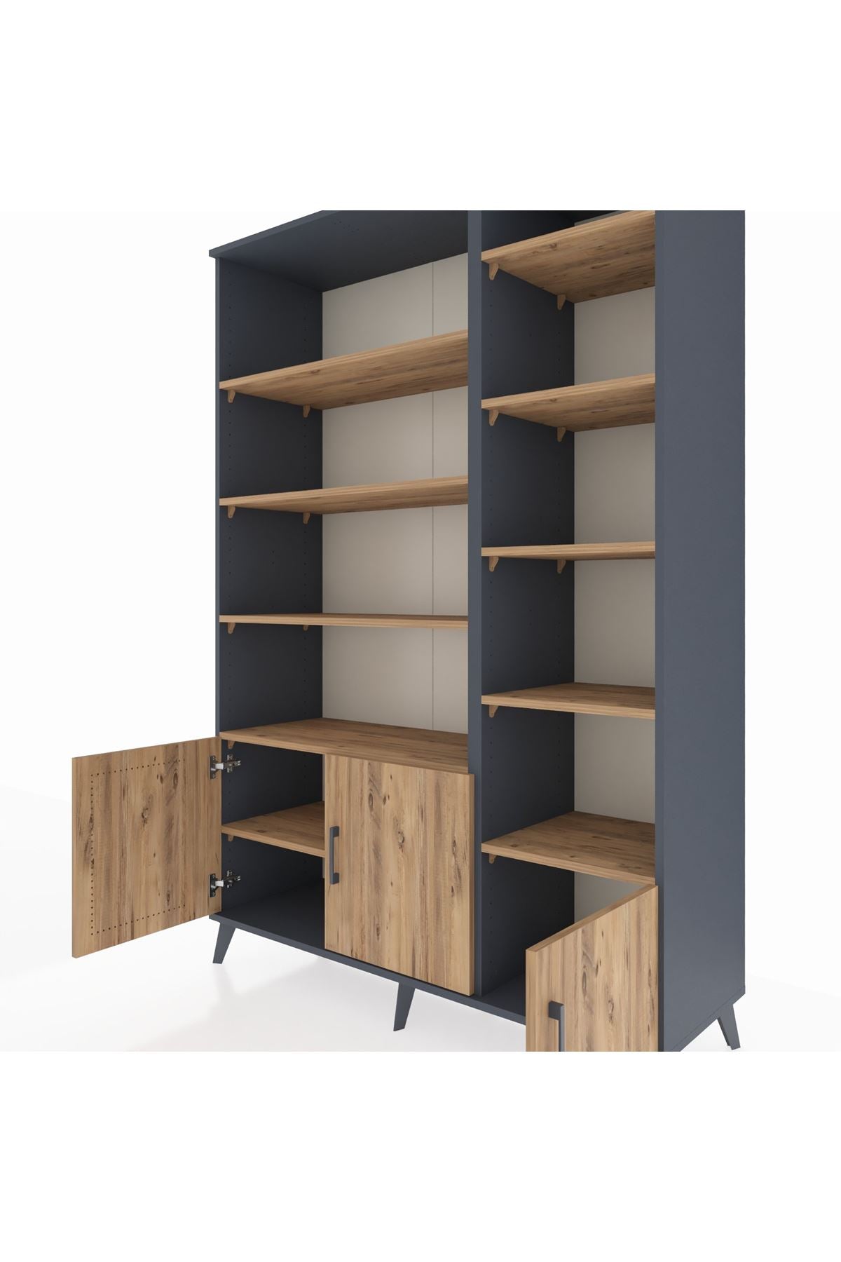 Hyperion Dolap 10 Raflı 3 Kapaklı 132x44x195 Antrasit-Çam/Çam