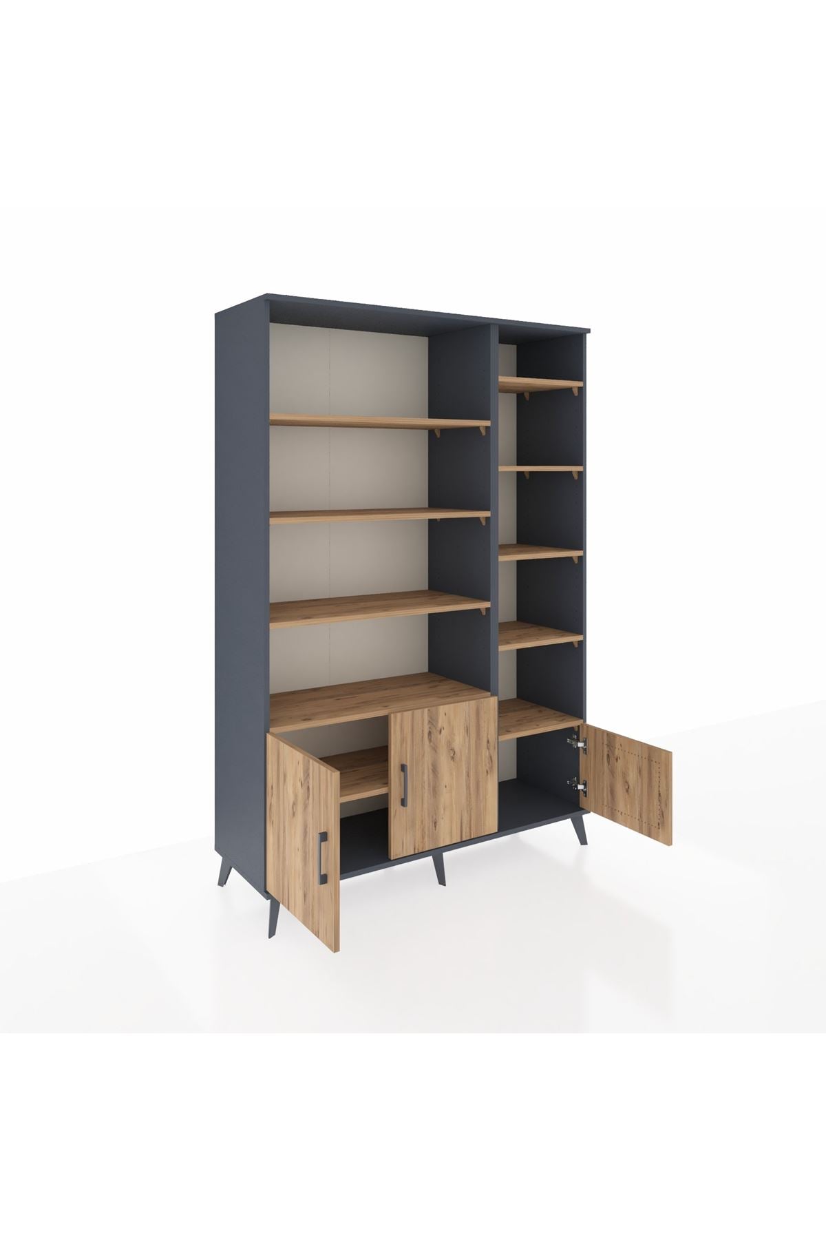 Hyperion Dolap 10 Raflı 3 Kapaklı 132x44x195 Antrasit-Çam/Çam