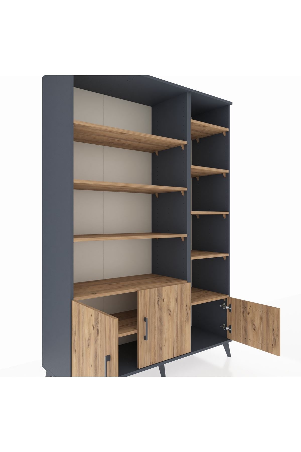 Hyperion Dolap 10 Raflı 3 Kapaklı 132x44x195 Antrasit-Çam/Çam