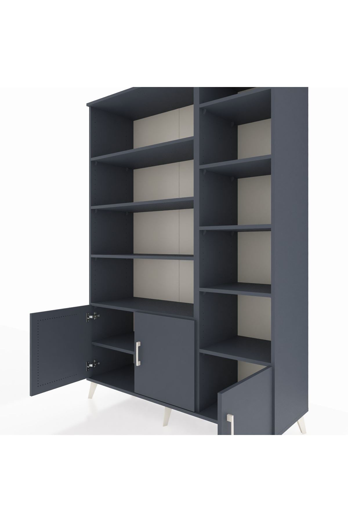 Hyperion Dolap 10 Raflı 3 Kapaklı 132x44x195 Antrasit-Antrasit/Antrasit