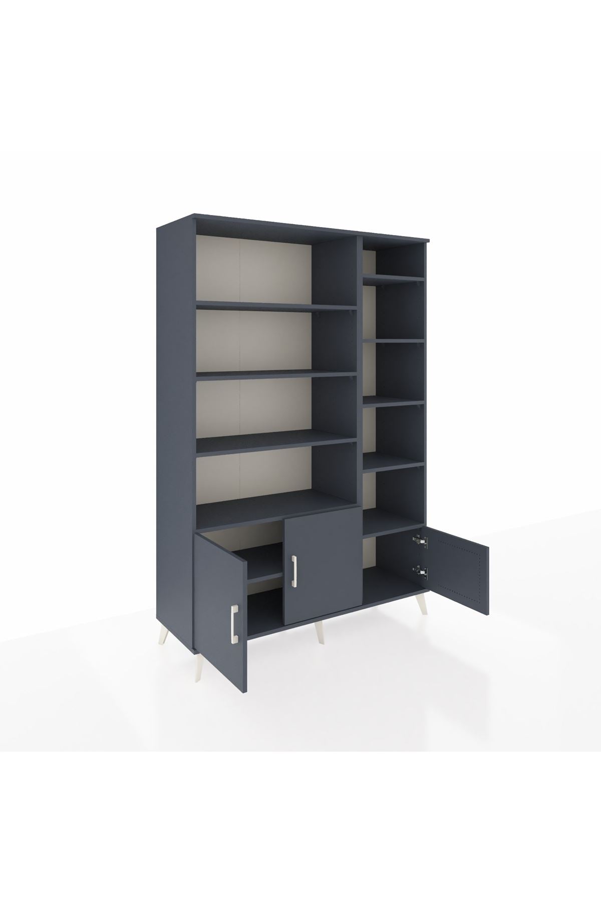 Hyperion Dolap 10 Raflı 3 Kapaklı 132x44x195 Antrasit-Antrasit/Antrasit