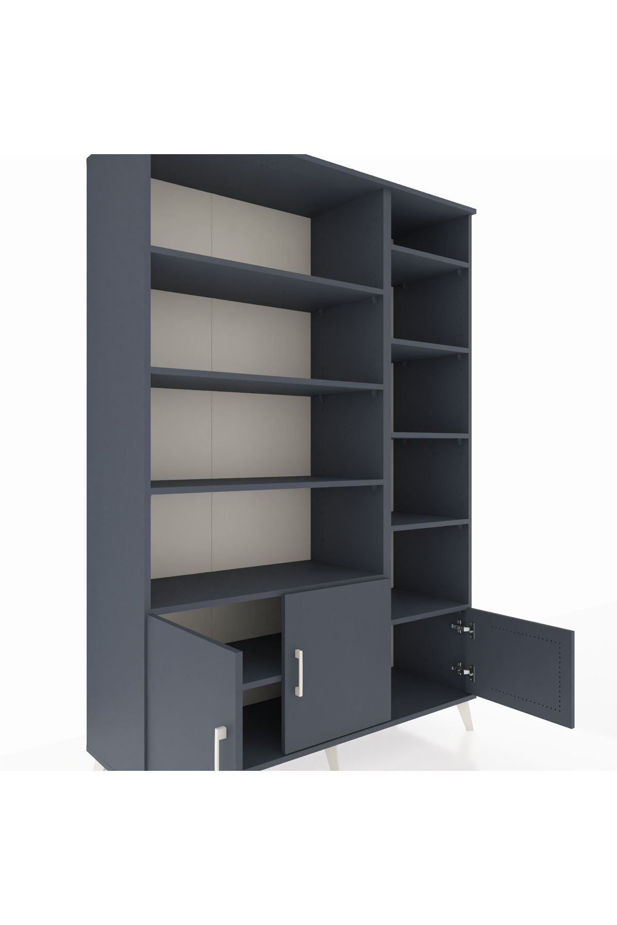 Hyperion Dolap 10 Raflı 3 Kapaklı 132x44x195 Antrasit-Antrasit/Antrasit