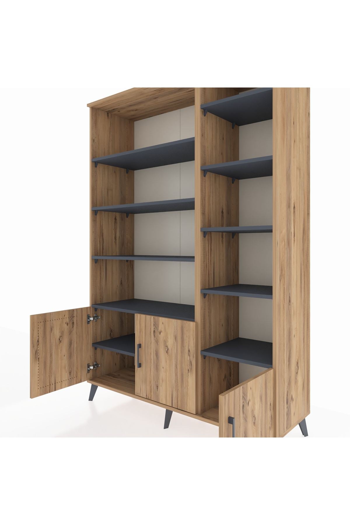 Hyperion Dolap 10 Raflı 3 Kapaklı 132x44x195 Çam-Çam/Antrasit