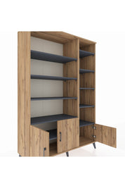 Hyperion Dolap 10 Raflı 3 Kapaklı 132x44x195 Çam-Çam/Antrasit