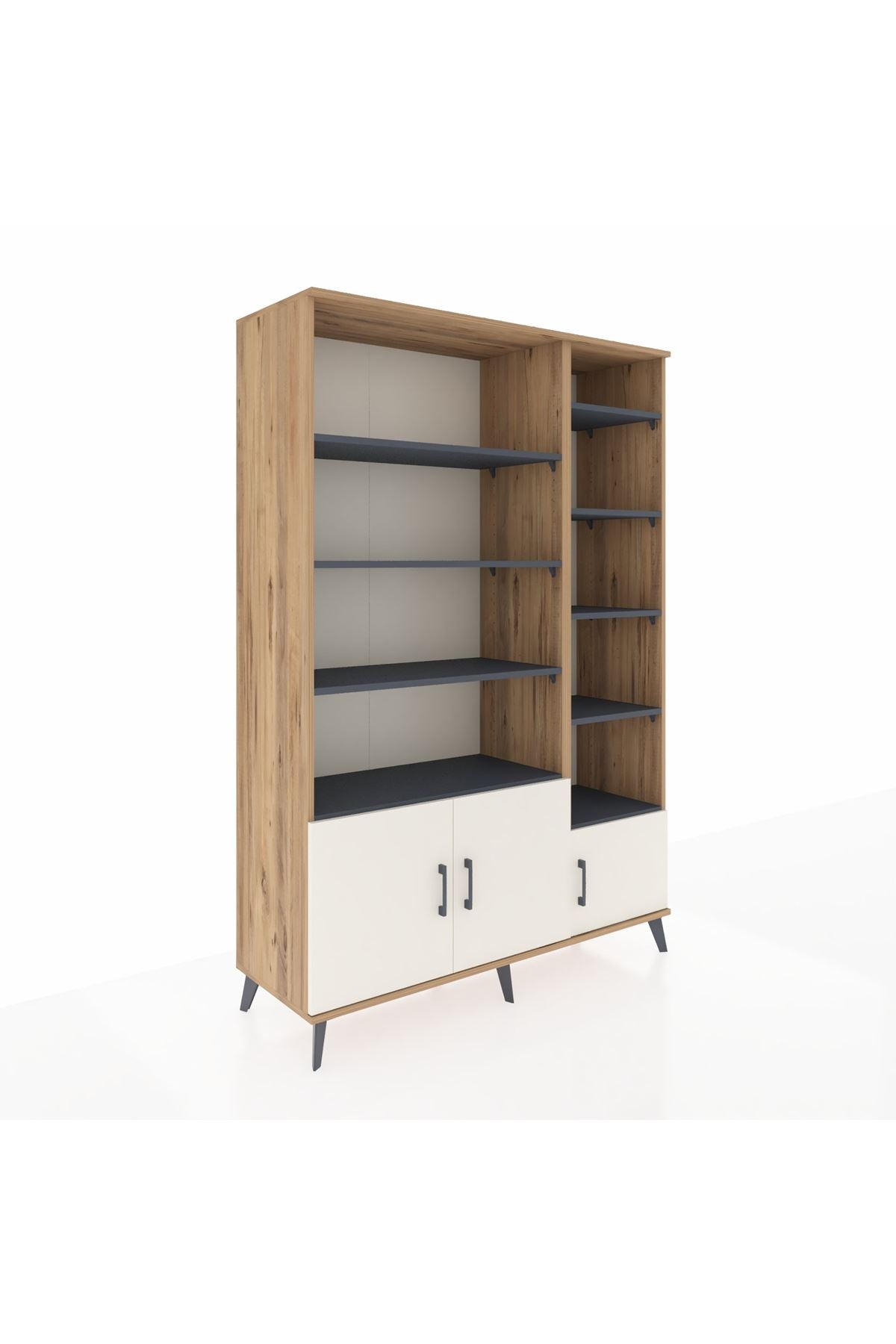 Hyperion Dolap 10 Raflı 3 Kapaklı 132x44x195 Çam-Aytaşı/Antrasit