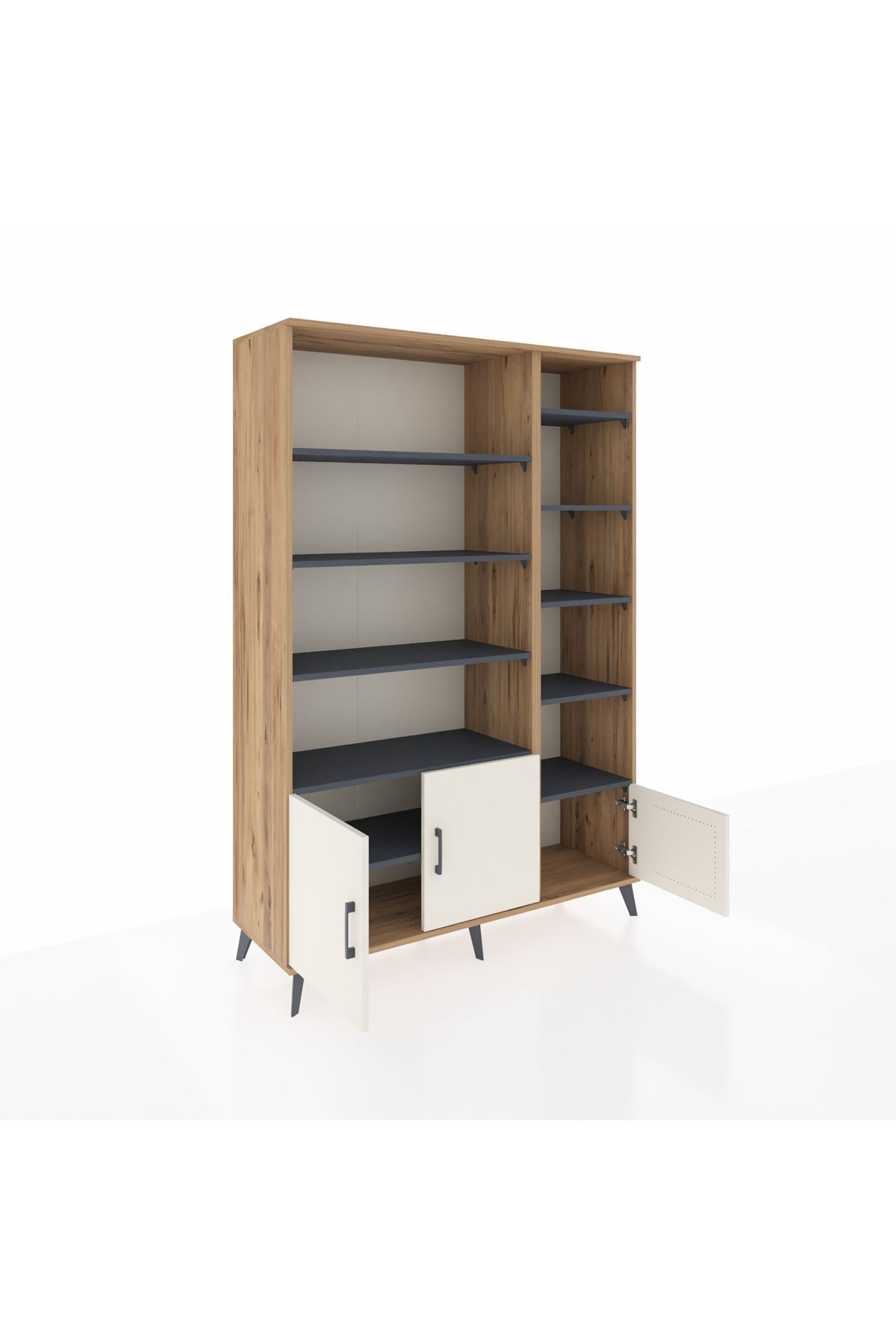 Hyperion Dolap 10 Raflı 3 Kapaklı 132x44x195 Çam-Aytaşı/Antrasit