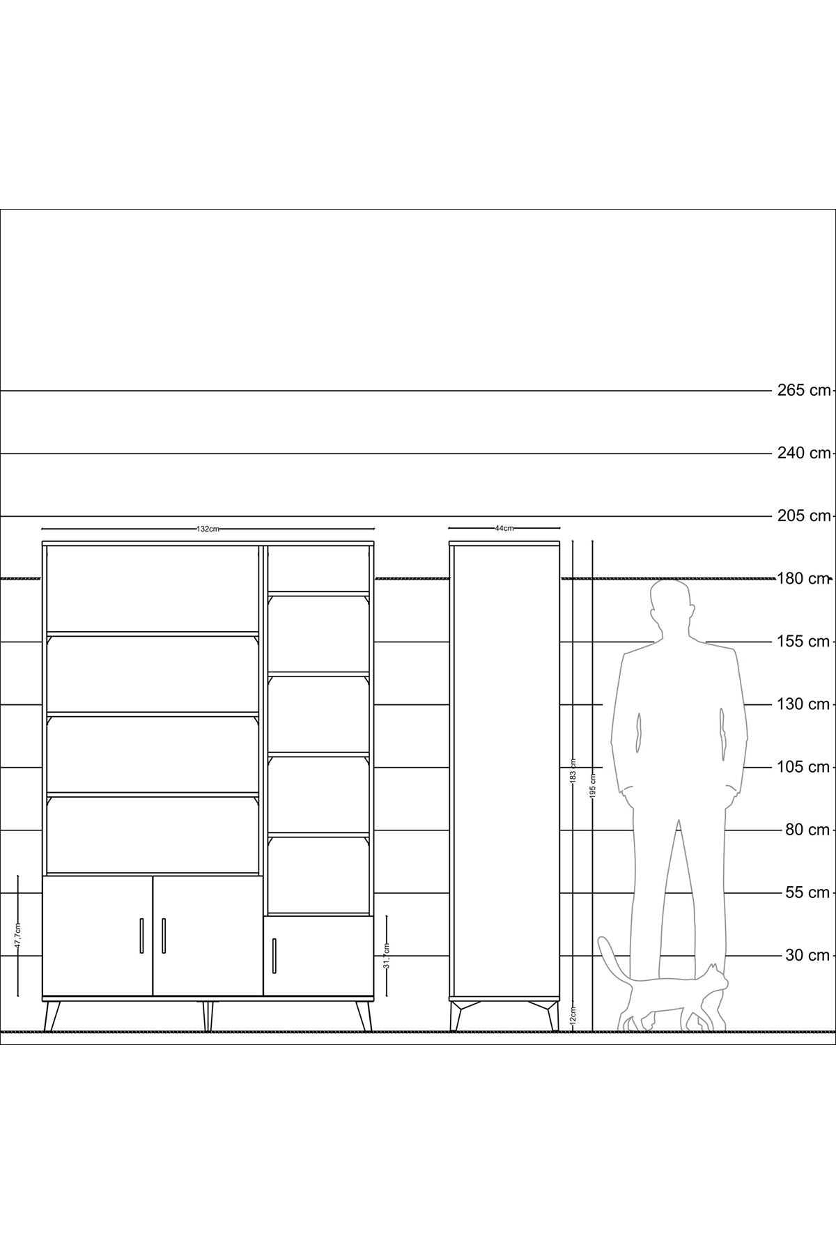 Hyperion Dolap 10 Raflı 3 Kapaklı 132x44x195 Çam-Antrasit/Aytaşı