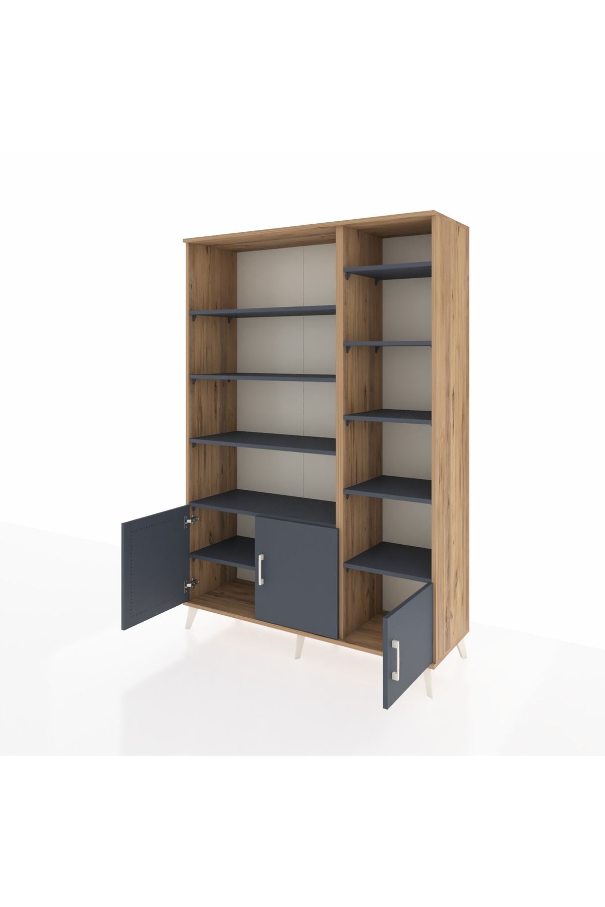 Hyperion Dolap 10 Raflı 3 Kapaklı 132x44x195 Çam-Antrasit/Antrasit