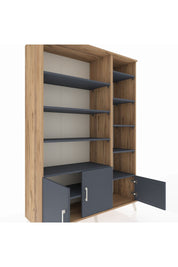 Hyperion Dolap 10 Raflı 3 Kapaklı 132x44x195 Çam-Antrasit/Antrasit