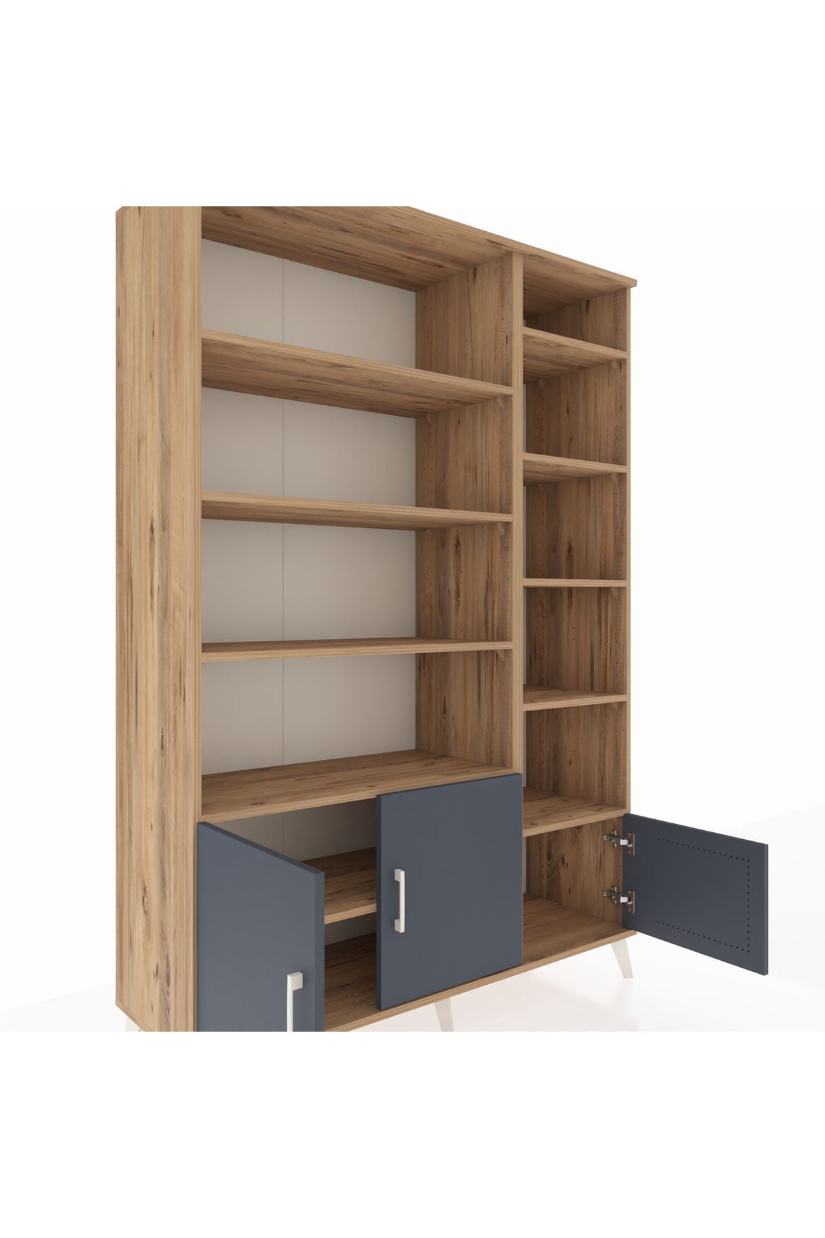 Hyperion Dolap 10 Raflı 3 Kapaklı 132x44x195 Çam-Antrasit/Çam