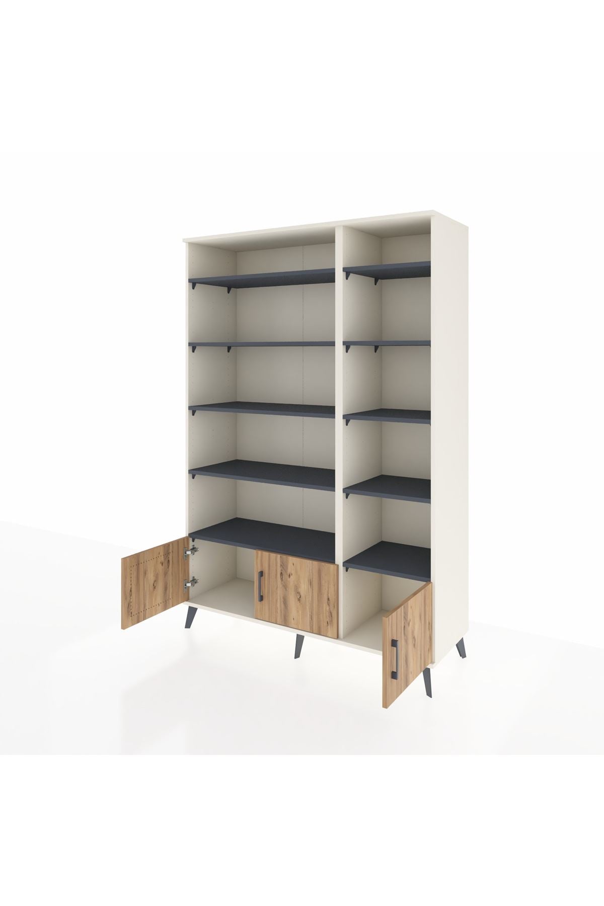 Hyperion Dolap 10 Raflı 3 Kapaklı 132x44x195 Aytaşı-Çam/Antrasit