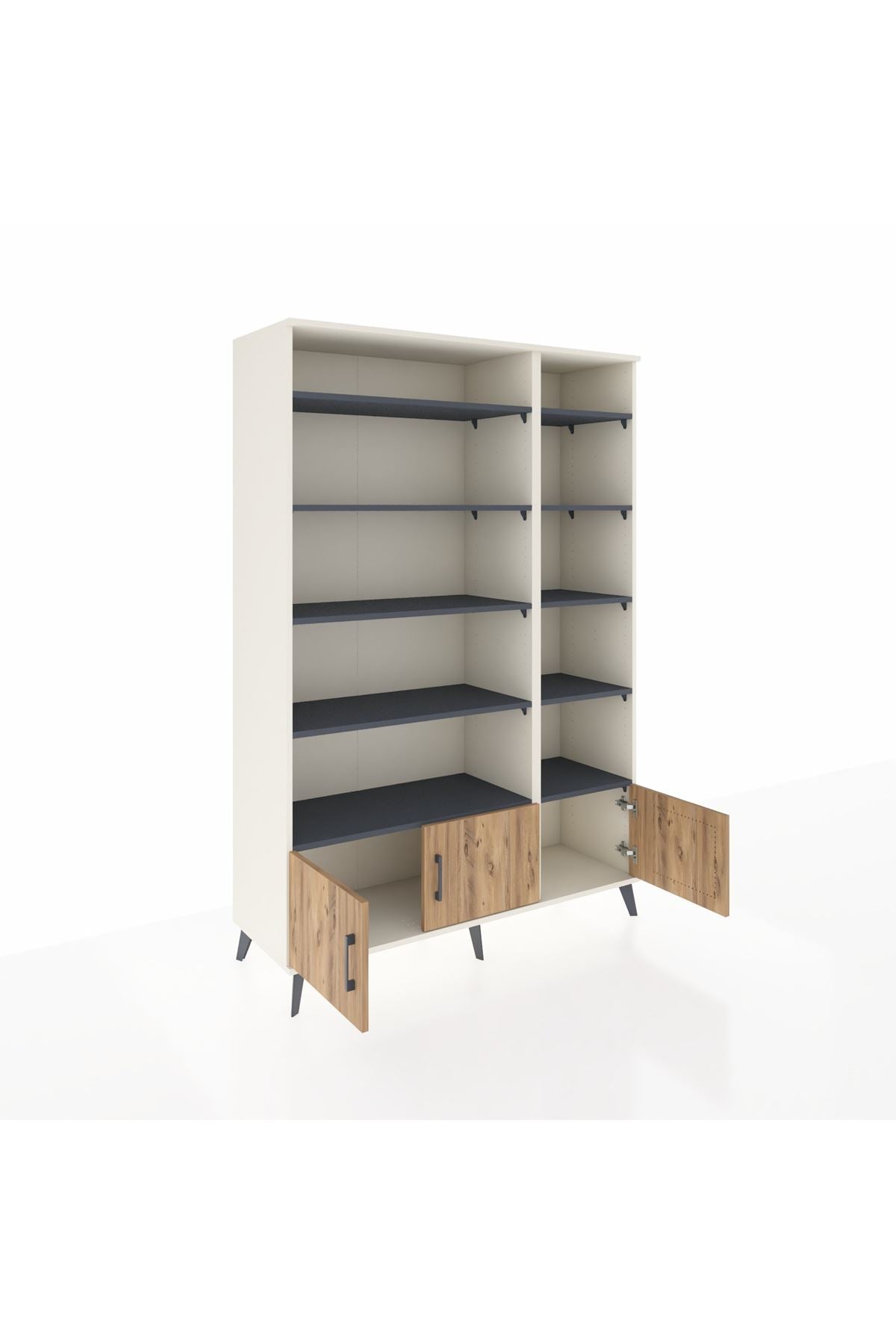 Hyperion Dolap 10 Raflı 3 Kapaklı 132x44x195 Aytaşı-Çam/Antrasit