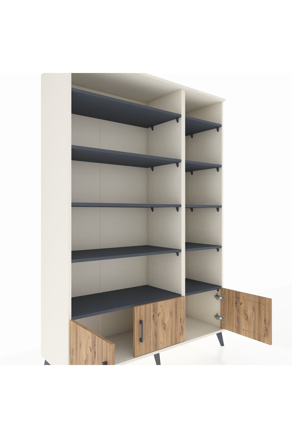 Hyperion Dolap 10 Raflı 3 Kapaklı 132x44x195 Aytaşı-Çam/Antrasit