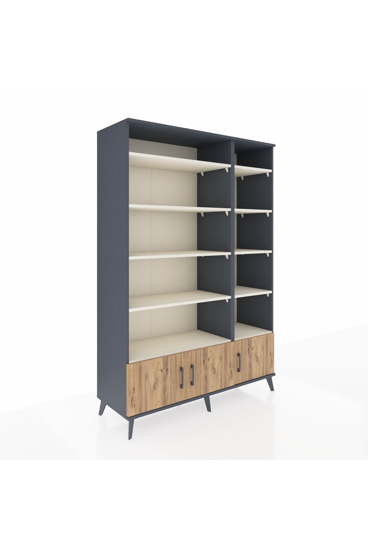 Hyperion Dolap 10 Raflı 3 Kapaklı 132x44x195 Antrasit-Çam/Aytaşı