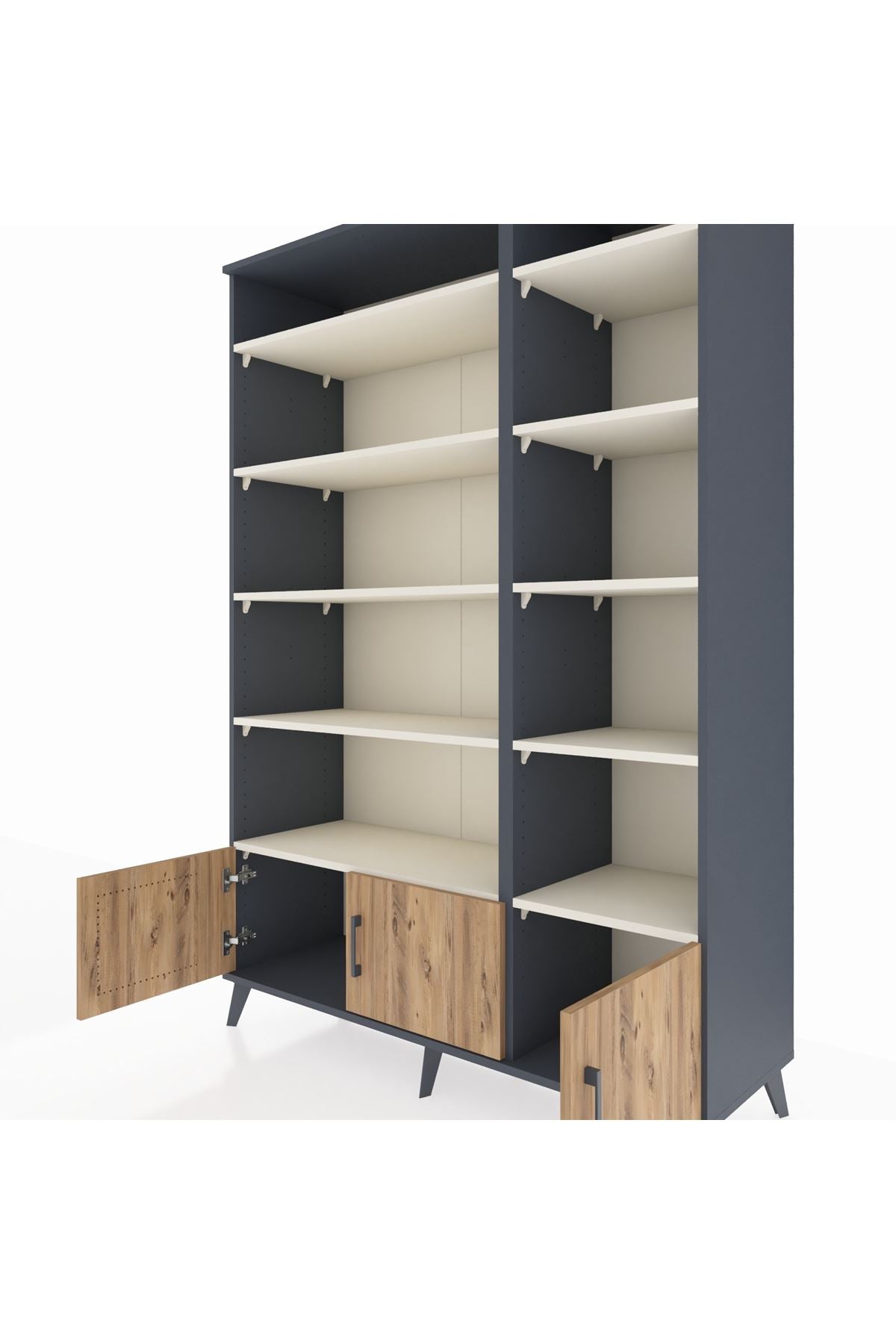 Hyperion Dolap 10 Raflı 3 Kapaklı 132x44x195 Antrasit-Çam/Aytaşı