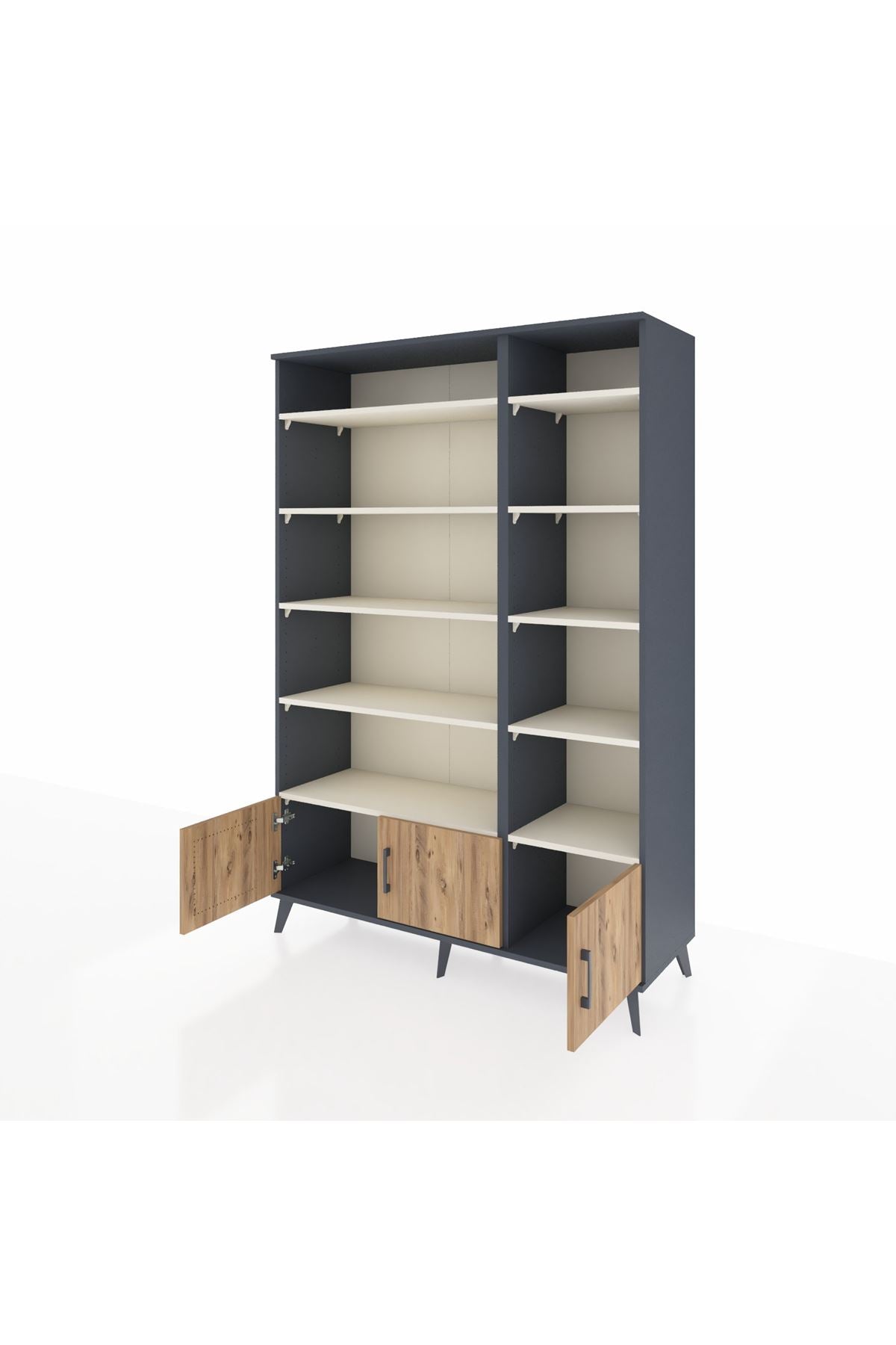 Hyperion Dolap 10 Raflı 3 Kapaklı 132x44x195 Antrasit-Çam/Aytaşı