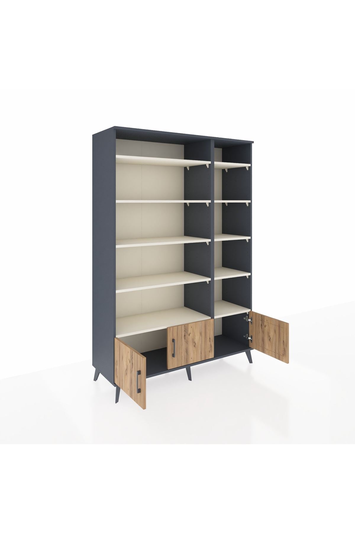 Hyperion Dolap 10 Raflı 3 Kapaklı 132x44x195 Antrasit-Çam/Aytaşı