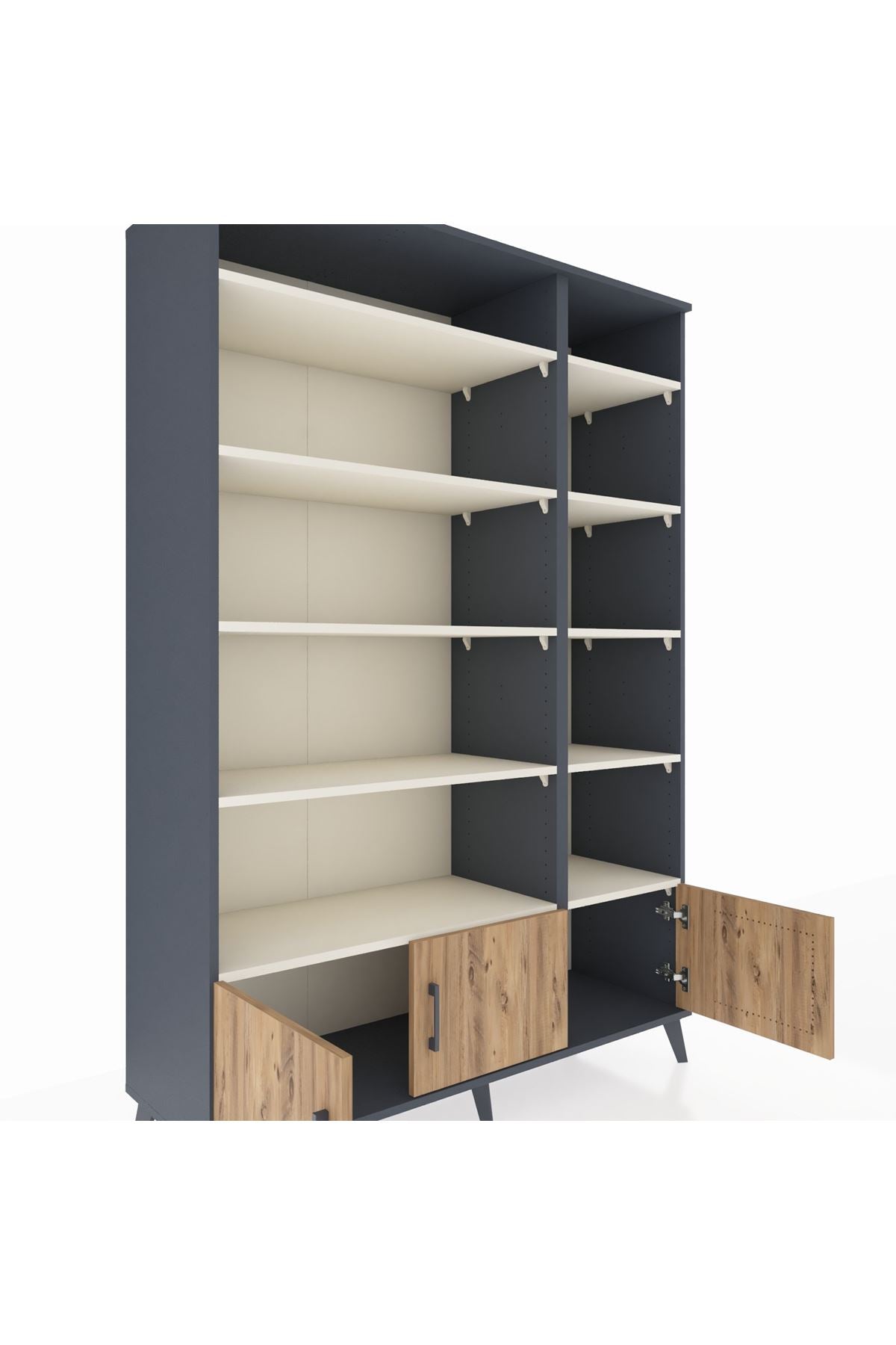 Hyperion Dolap 10 Raflı 3 Kapaklı 132x44x195 Antrasit-Çam/Aytaşı