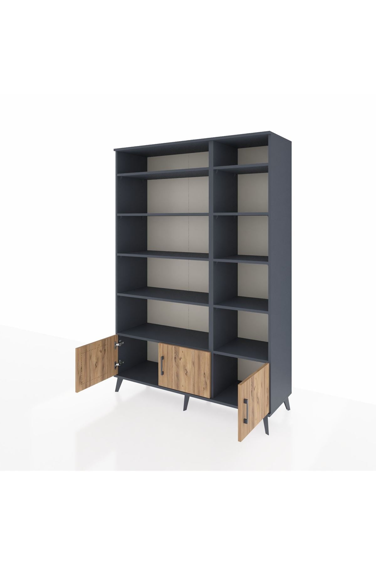 Hyperion Dolap 10 Raflı 3 Kapaklı 132x44x195 Antrasit-Çam/Antrasit