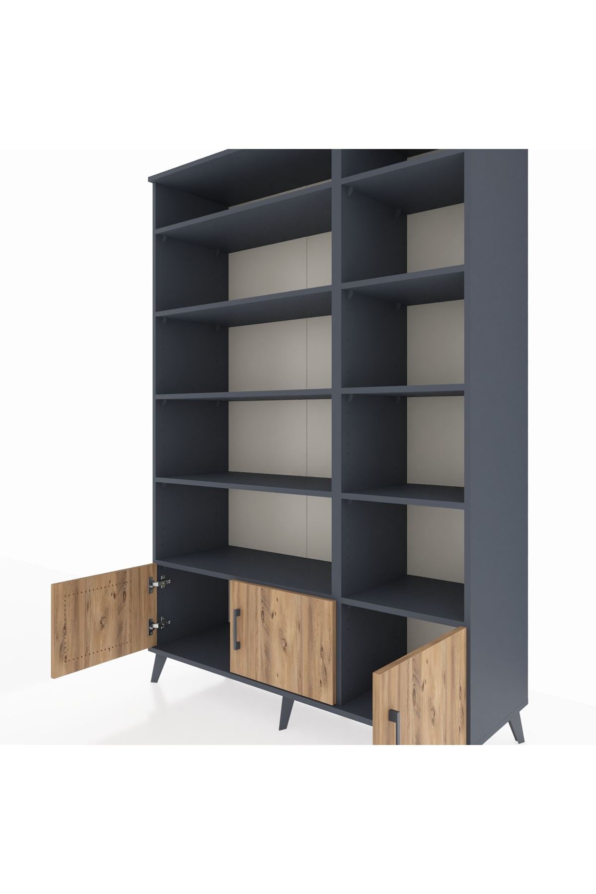 Hyperion Dolap 10 Raflı 3 Kapaklı 132x44x195 Antrasit-Çam/Antrasit