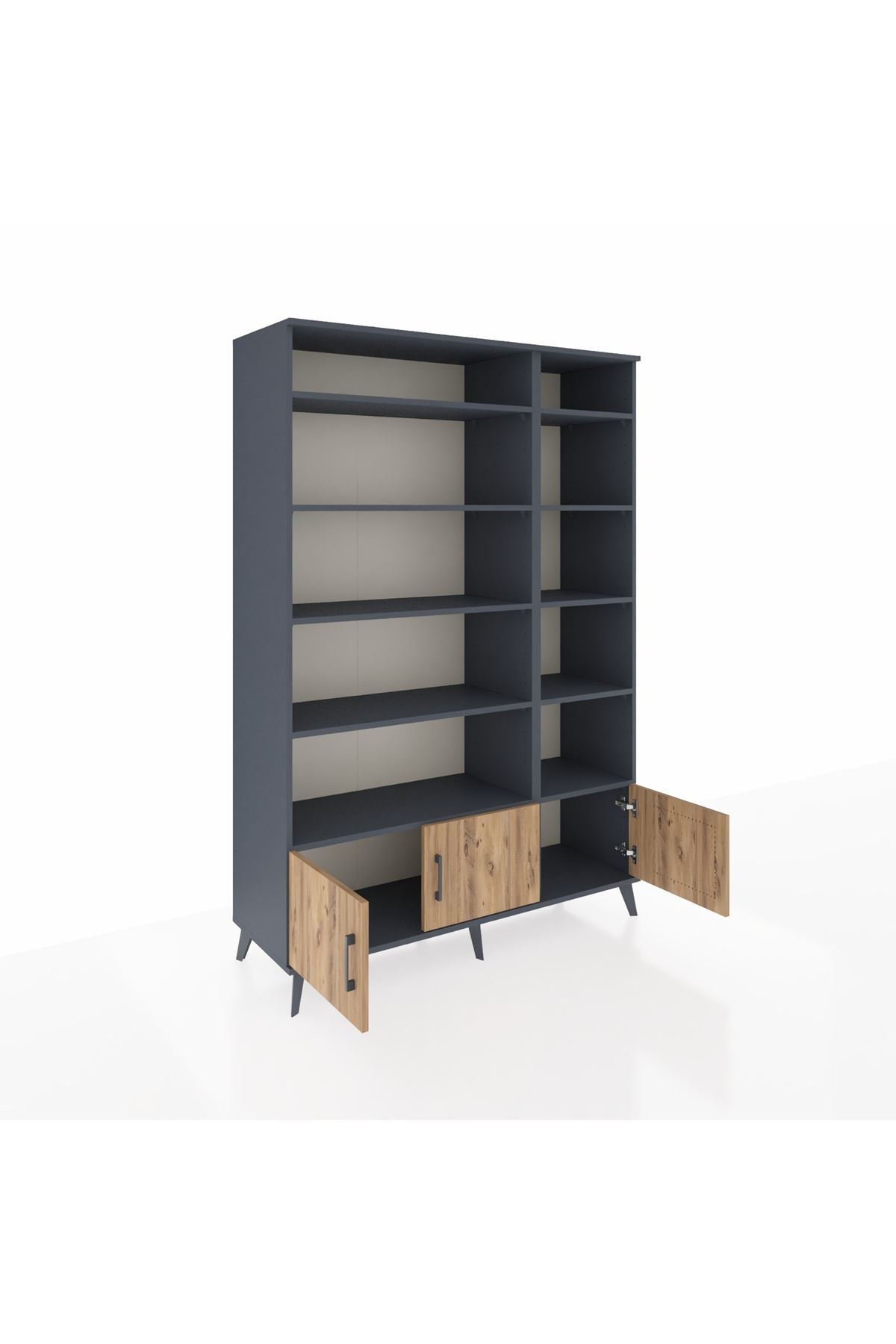 Hyperion Dolap 10 Raflı 3 Kapaklı 132x44x195 Antrasit-Çam/Antrasit