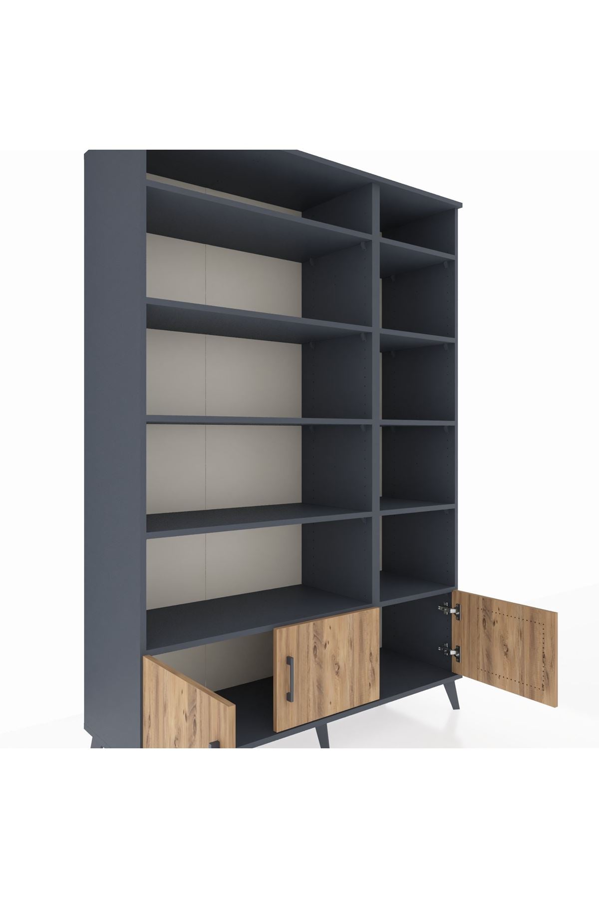 Hyperion Dolap 10 Raflı 3 Kapaklı 132x44x195 Antrasit-Çam/Antrasit