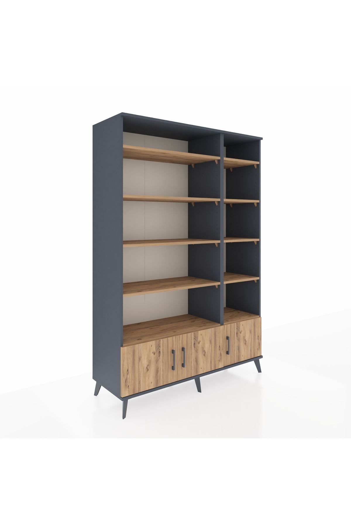 Hyperion Dolap 10 Raflı 3 Kapaklı 132x44x195 Antrasit-Çam/Çam