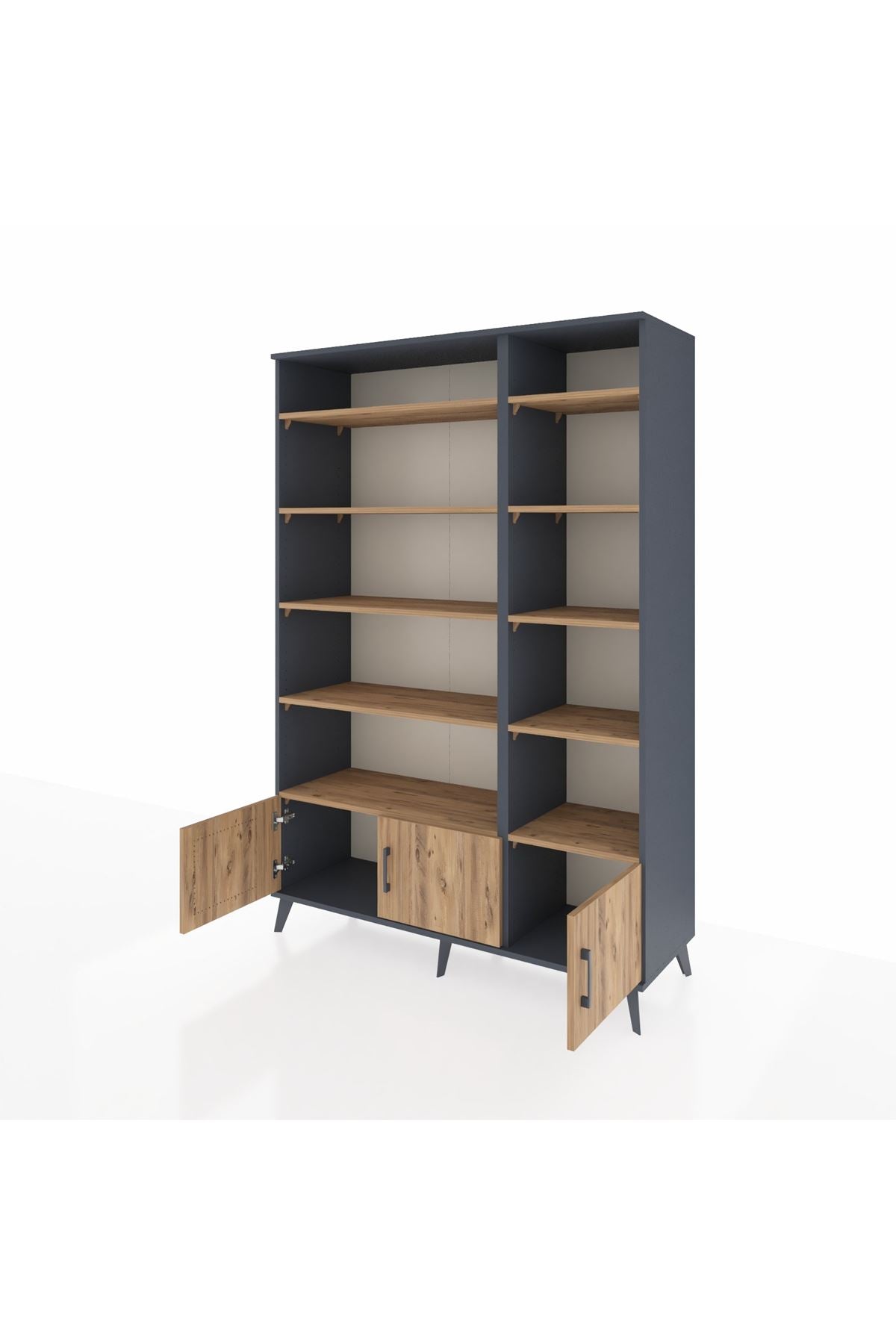 Hyperion Dolap 10 Raflı 3 Kapaklı 132x44x195 Antrasit-Çam/Çam