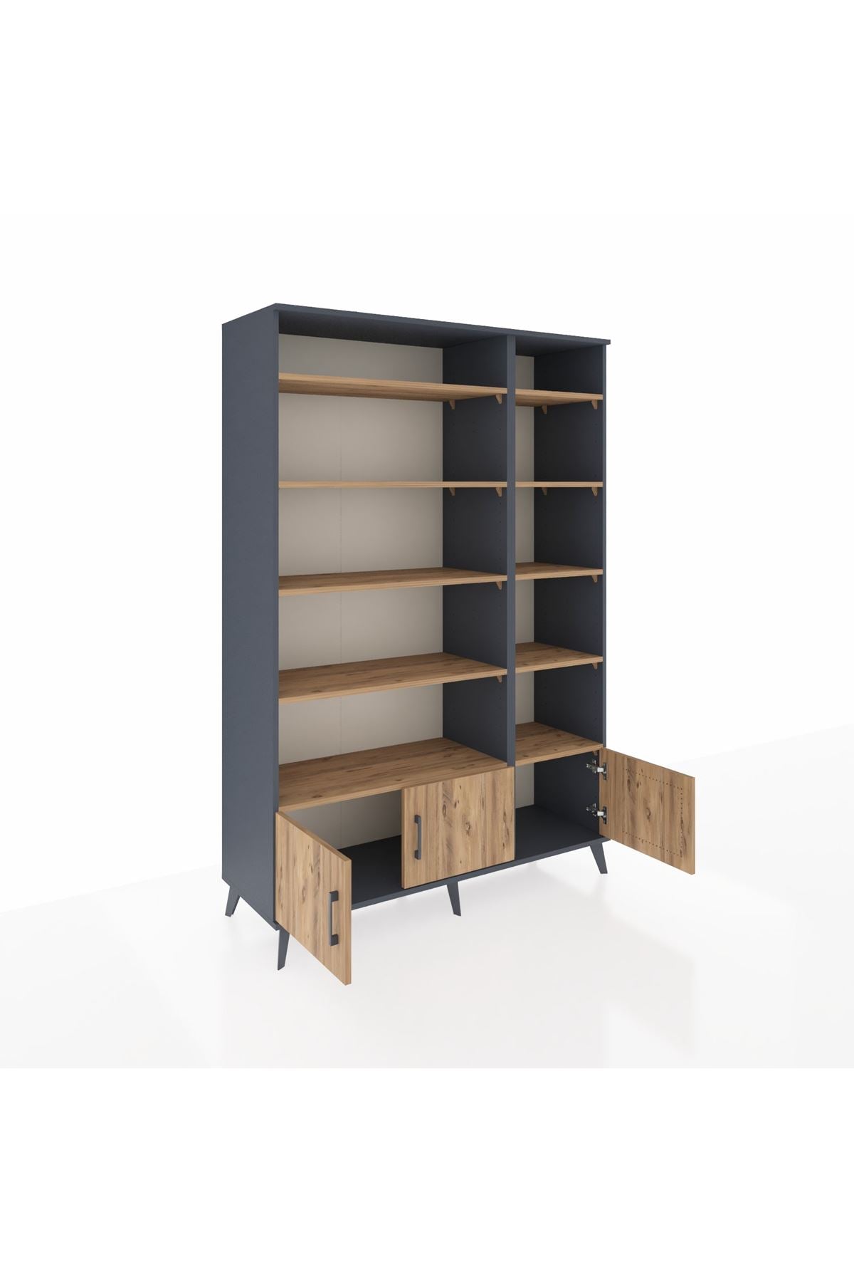 Hyperion Dolap 10 Raflı 3 Kapaklı 132x44x195 Antrasit-Çam/Çam