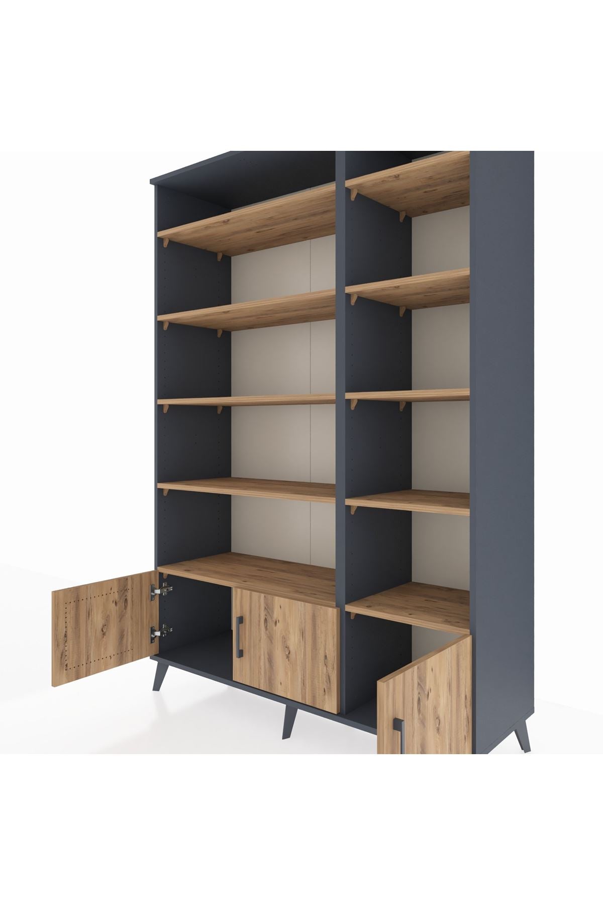 Hyperion Dolap 10 Raflı 3 Kapaklı 132x44x195 Antrasit-Çam/Çam