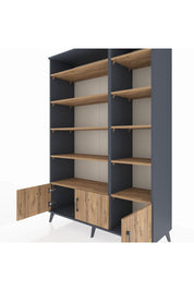 Hyperion Dolap 10 Raflı 3 Kapaklı 132x44x195 Antrasit-Çam/Çam