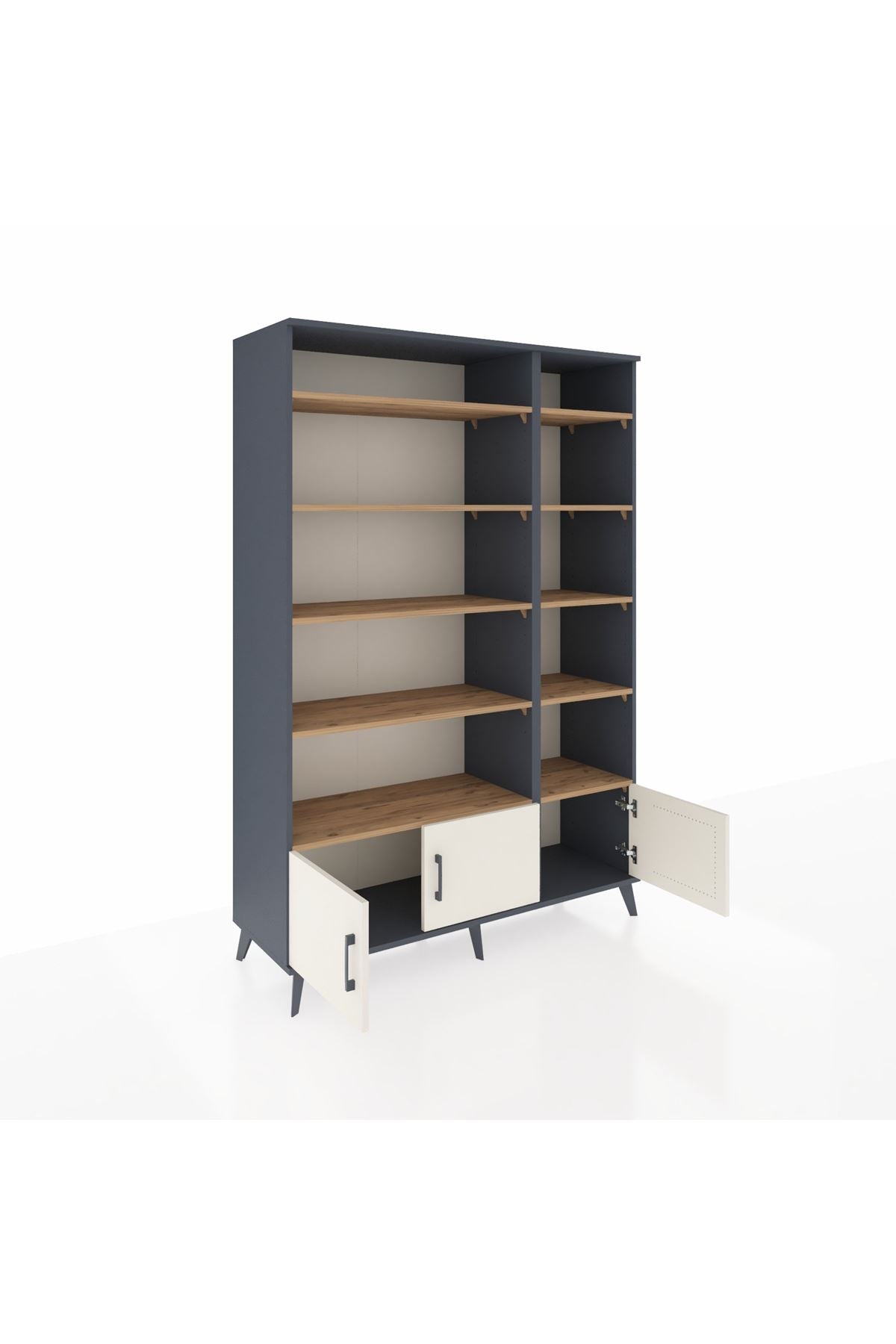 Hyperion Dolap 10 Raflı 3 Kapaklı 132x44x195 Antrasit-Aytaşı/Çam