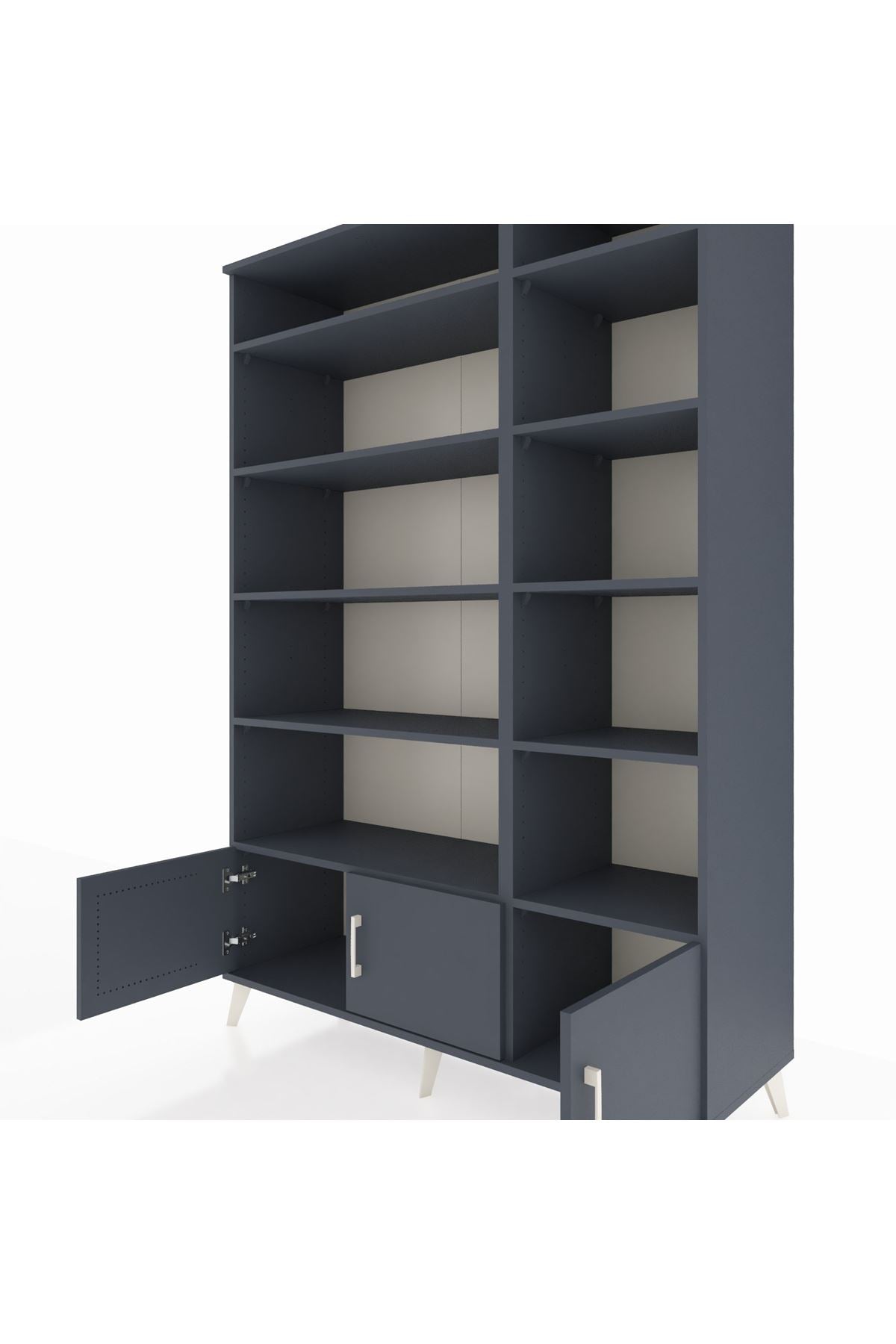 Hyperion Dolap 10 Raflı 3 Kapaklı 132x44x195 Antrasit-Antrasit/Antrasit