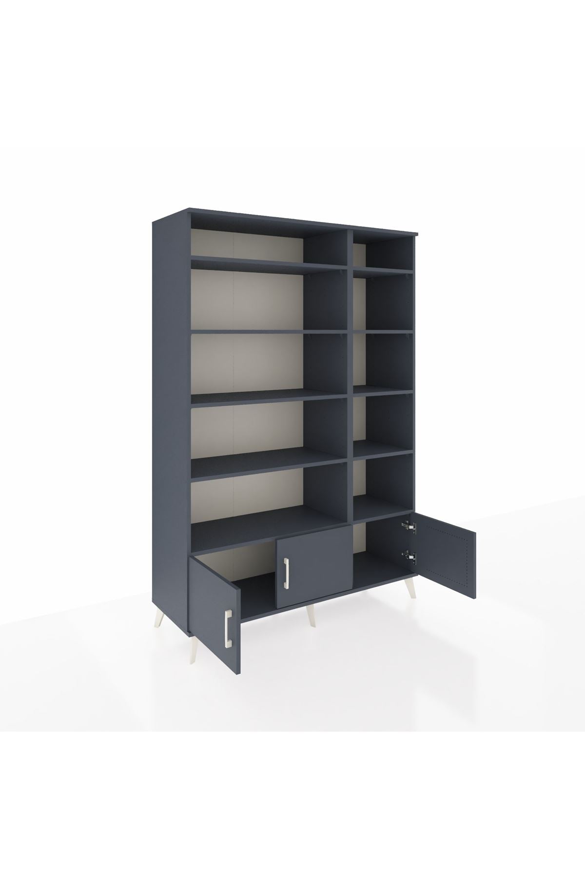 Hyperion Dolap 10 Raflı 3 Kapaklı 132x44x195 Antrasit-Antrasit/Antrasit