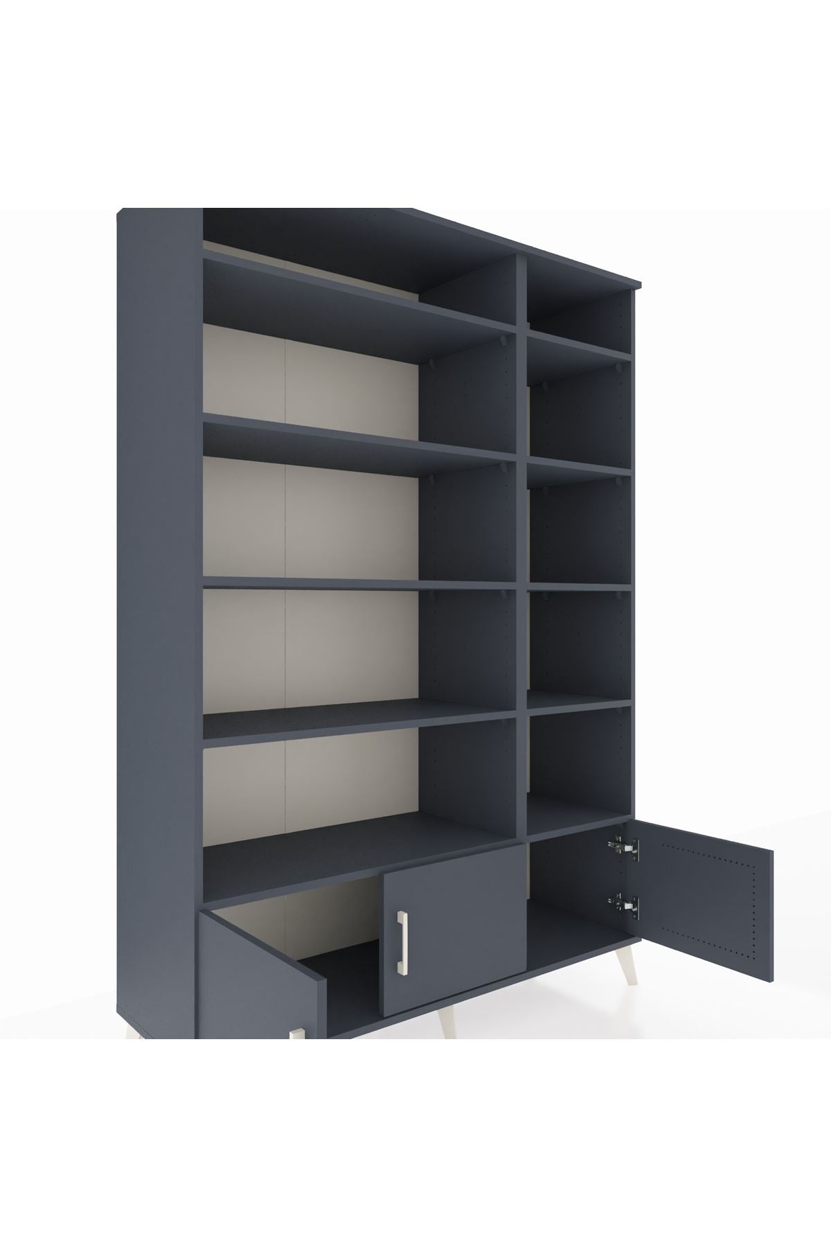 Hyperion Dolap 10 Raflı 3 Kapaklı 132x44x195 Antrasit-Antrasit/Antrasit