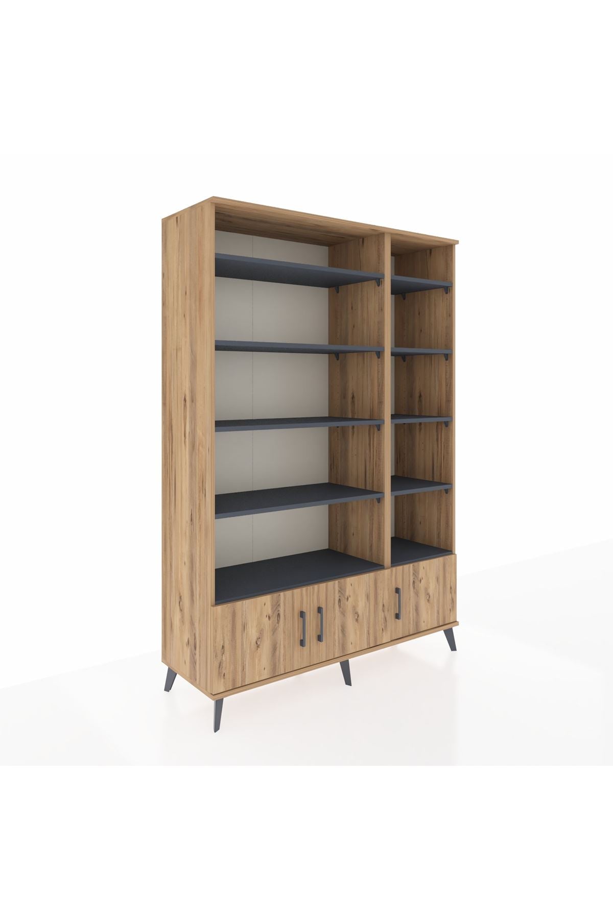 Hyperion Dolap 10 Raflı 3 Kapaklı 132x44x195 Çam-Çam/Antrasit