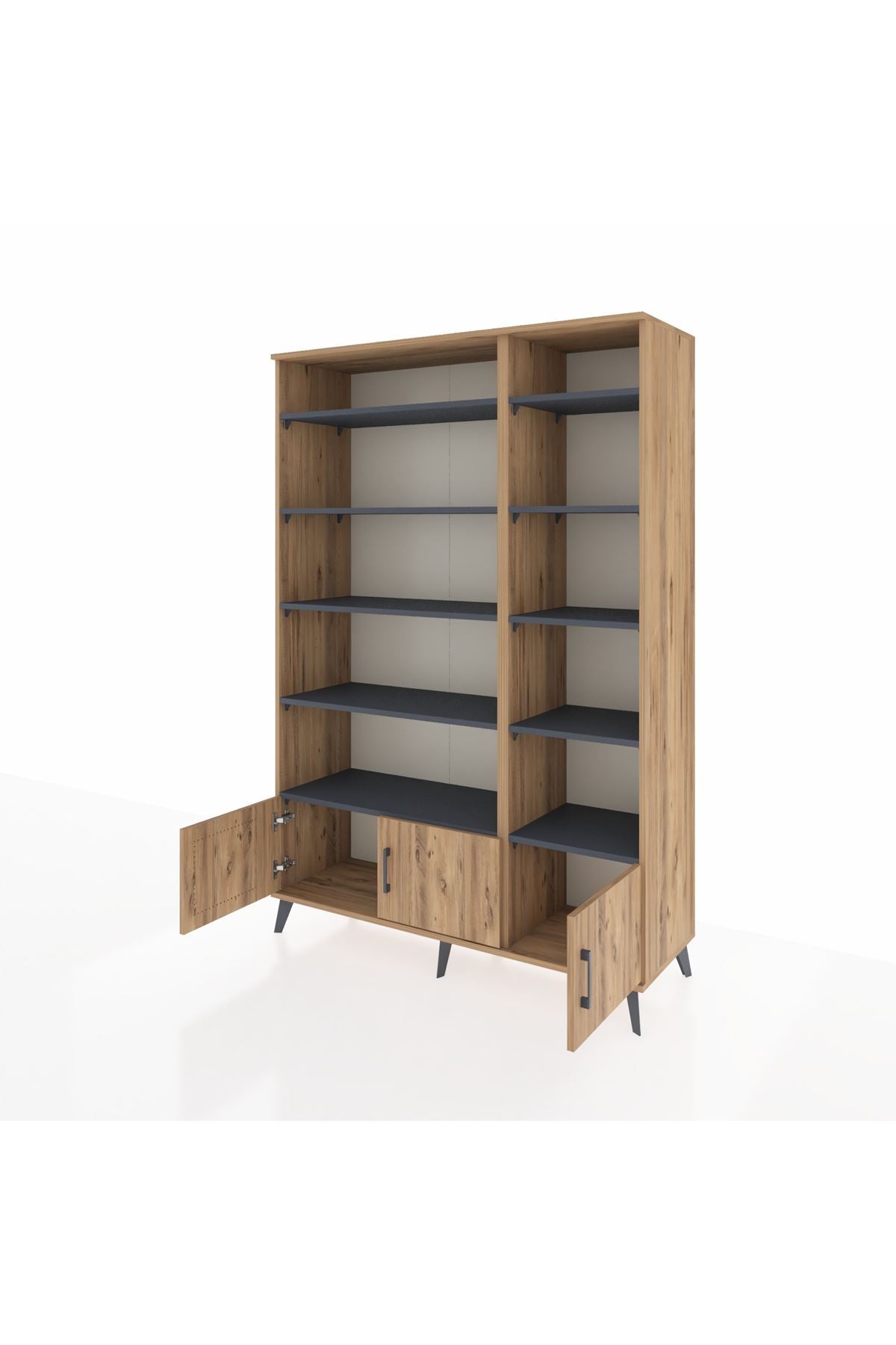 Hyperion Dolap 10 Raflı 3 Kapaklı 132x44x195 Çam-Çam/Antrasit