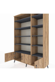 Hyperion Dolap 10 Raflı 3 Kapaklı 132x44x195 Çam-Çam/Antrasit