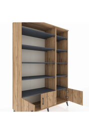 Hyperion Dolap 10 Raflı 3 Kapaklı 132x44x195 Çam-Çam/Antrasit