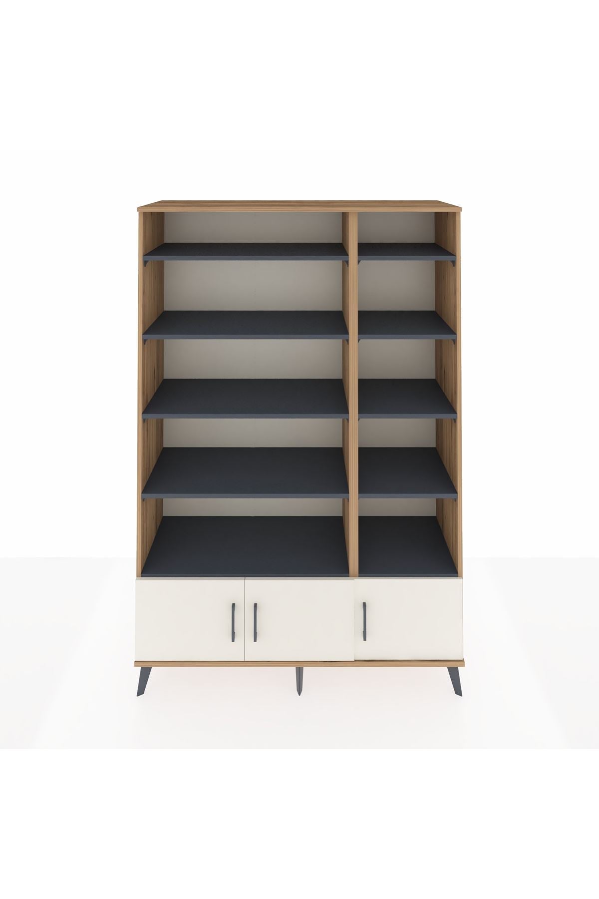 Hyperion Dolap 10 Raflı 3 Kapaklı 132x44x195 Çam-Aytaşı/Antrasit