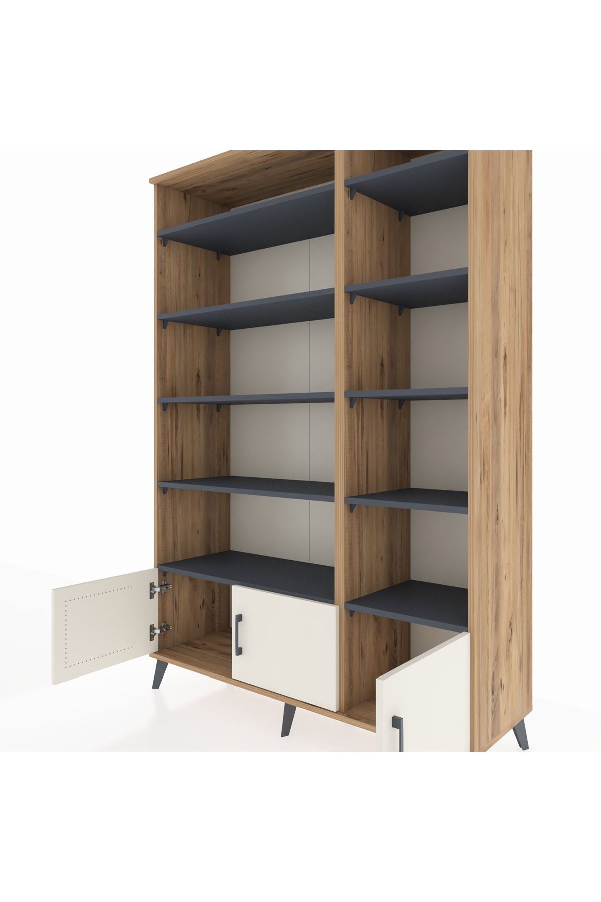 Hyperion Dolap 10 Raflı 3 Kapaklı 132x44x195 Çam-Aytaşı/Antrasit