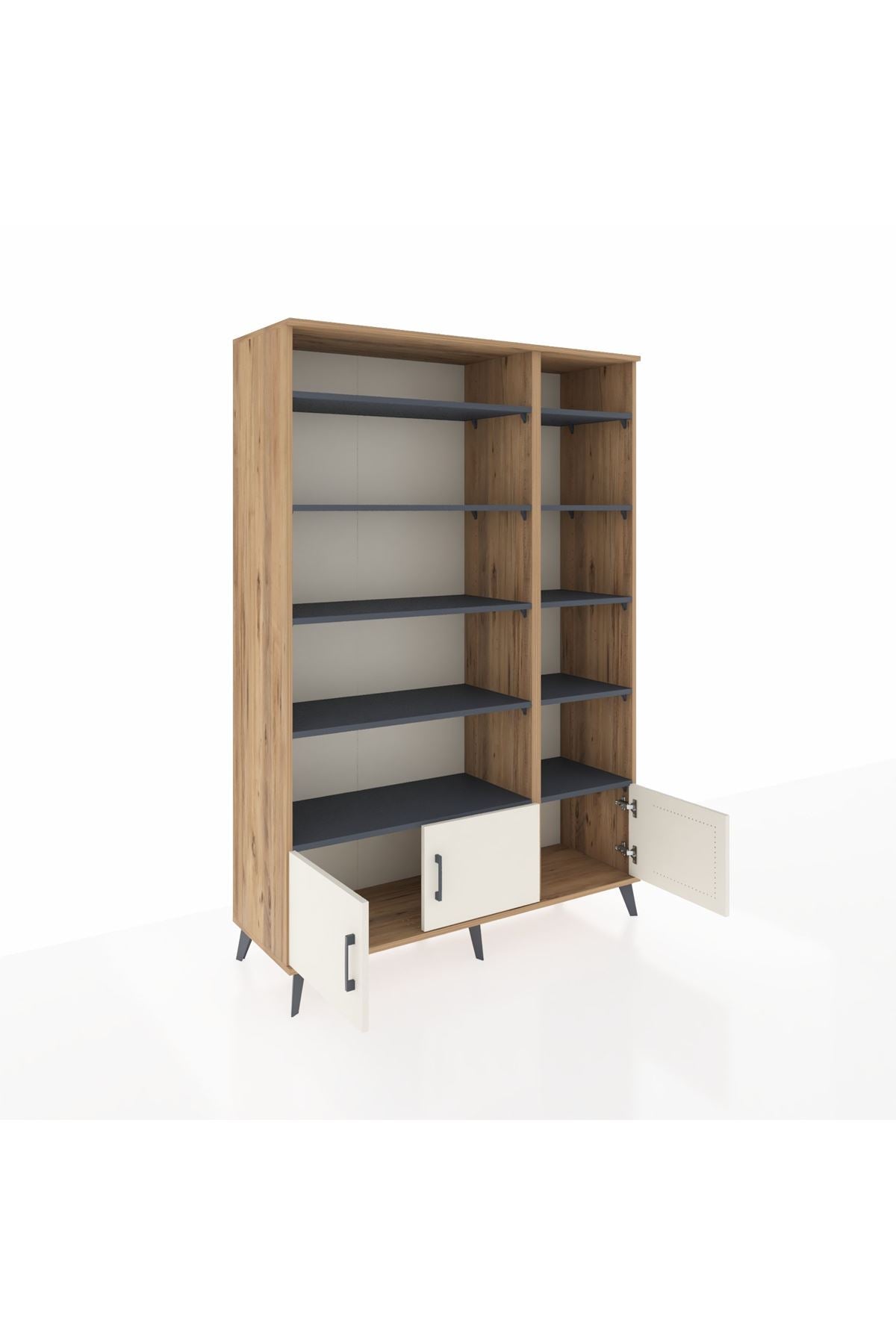 Hyperion Dolap 10 Raflı 3 Kapaklı 132x44x195 Çam-Aytaşı/Antrasit