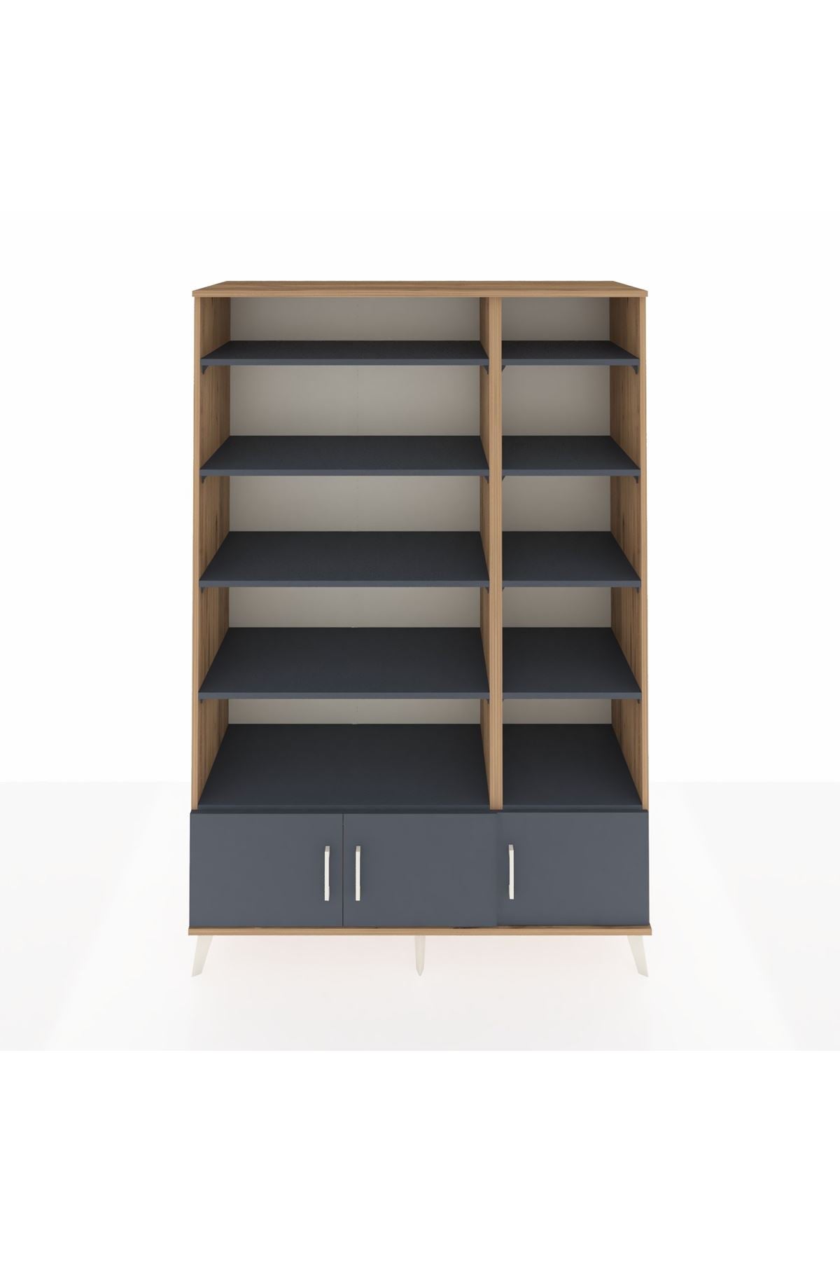 Hyperion Dolap 10 Raflı 3 Kapaklı 132x44x195 Çam-Antrasit/Antrasit