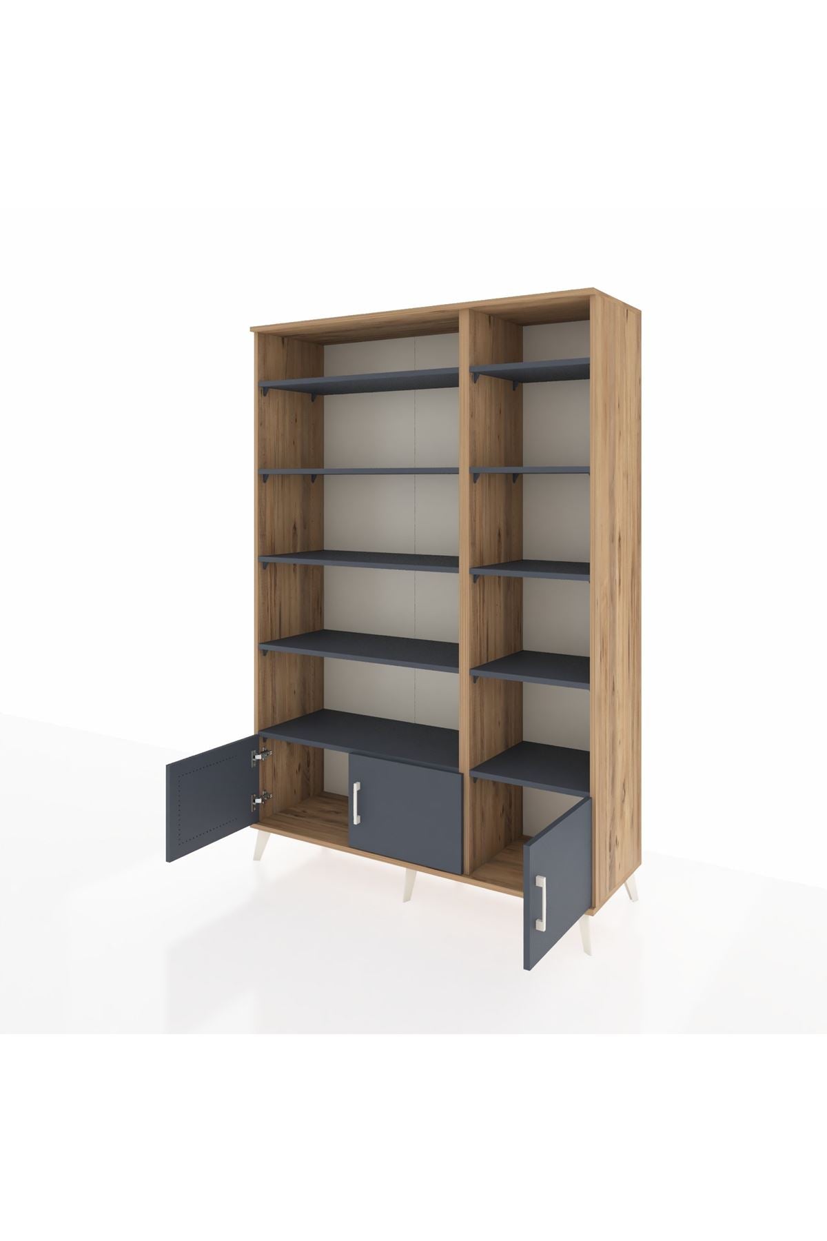 Hyperion Dolap 10 Raflı 3 Kapaklı 132x44x195 Çam-Antrasit/Antrasit