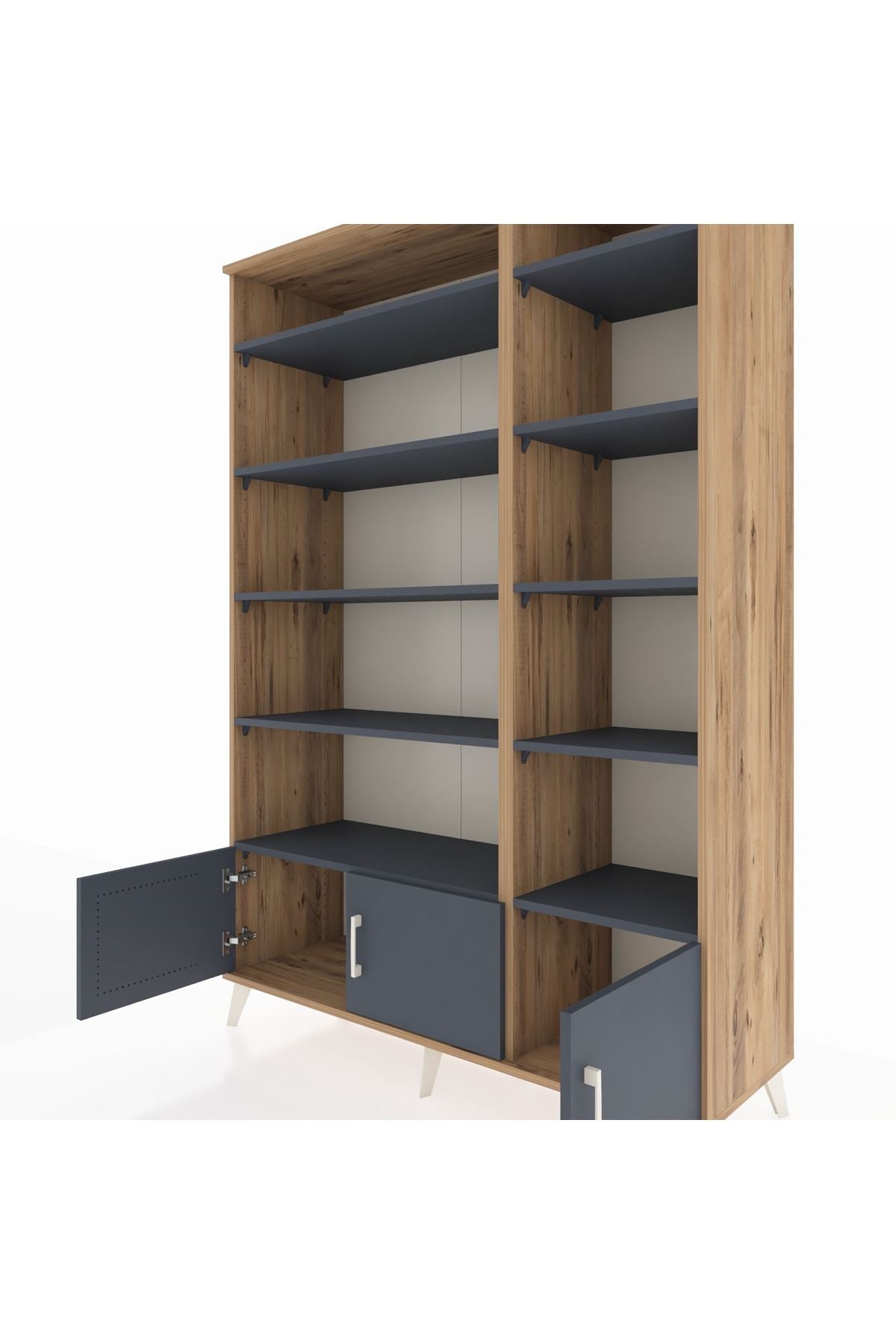 Hyperion Dolap 10 Raflı 3 Kapaklı 132x44x195 Çam-Antrasit/Antrasit